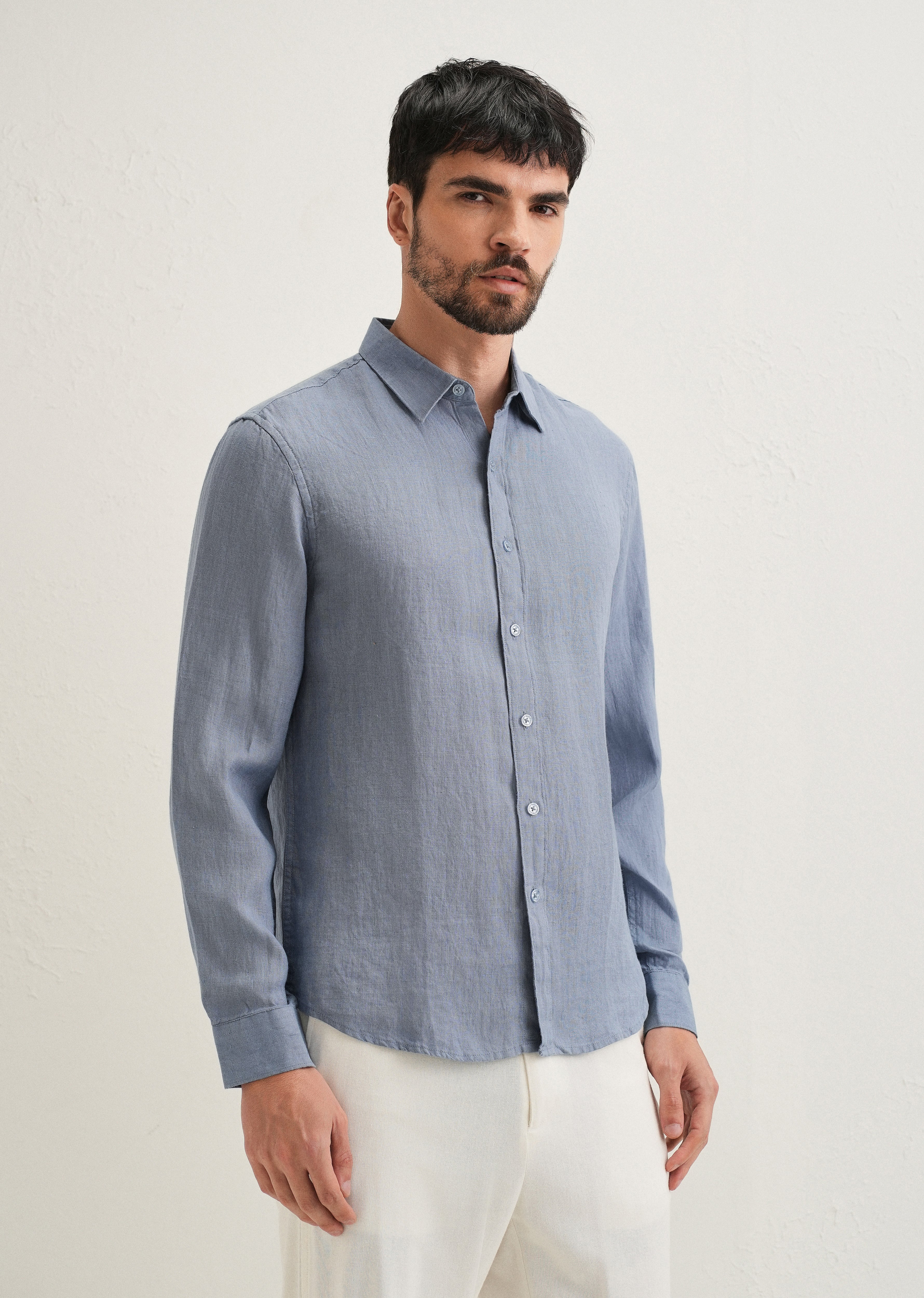 Slate Blue Pure Linen Shirt