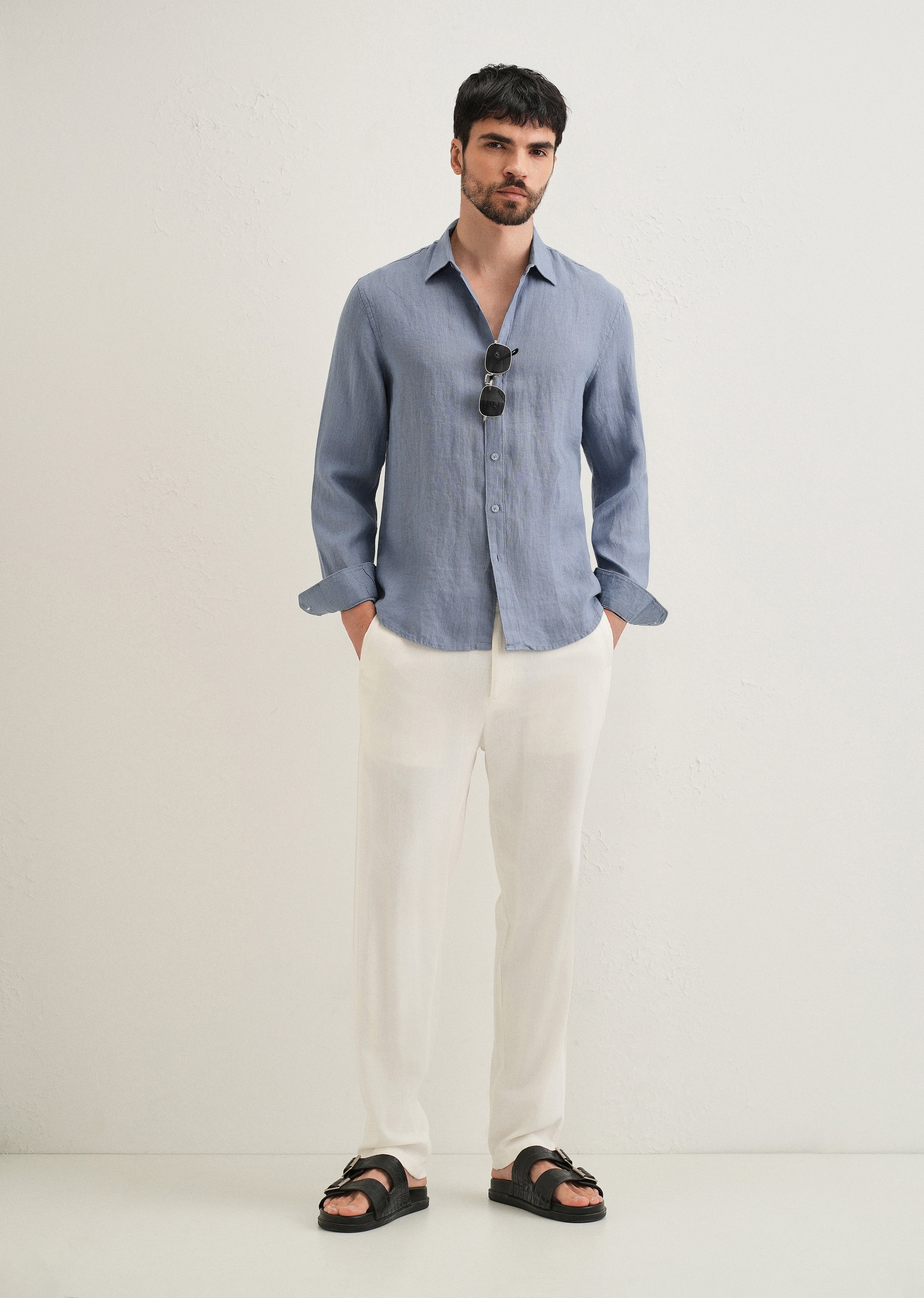 Slate Blue Pure Linen Shirt