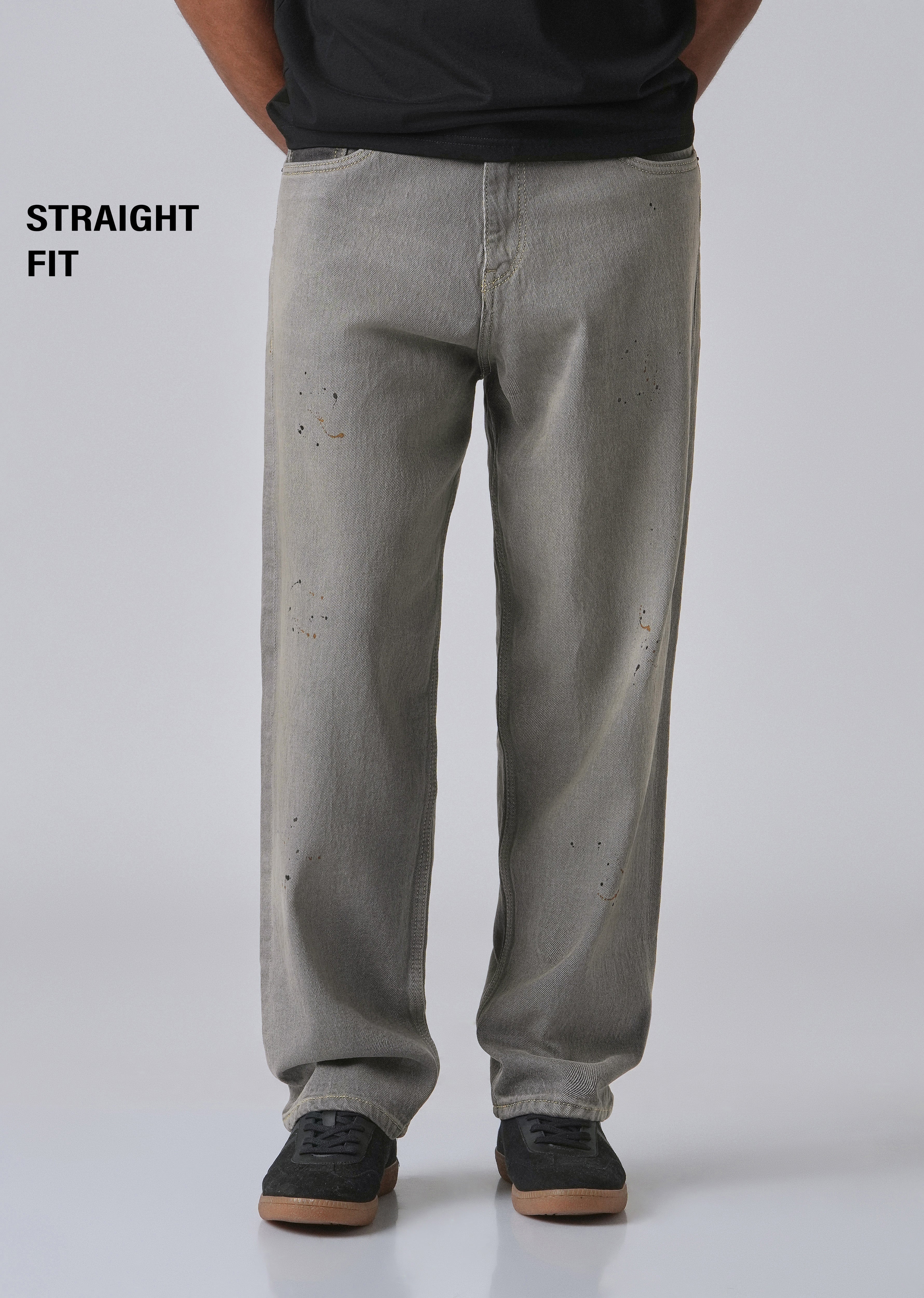 Grey Splatter Straight Fit Denim