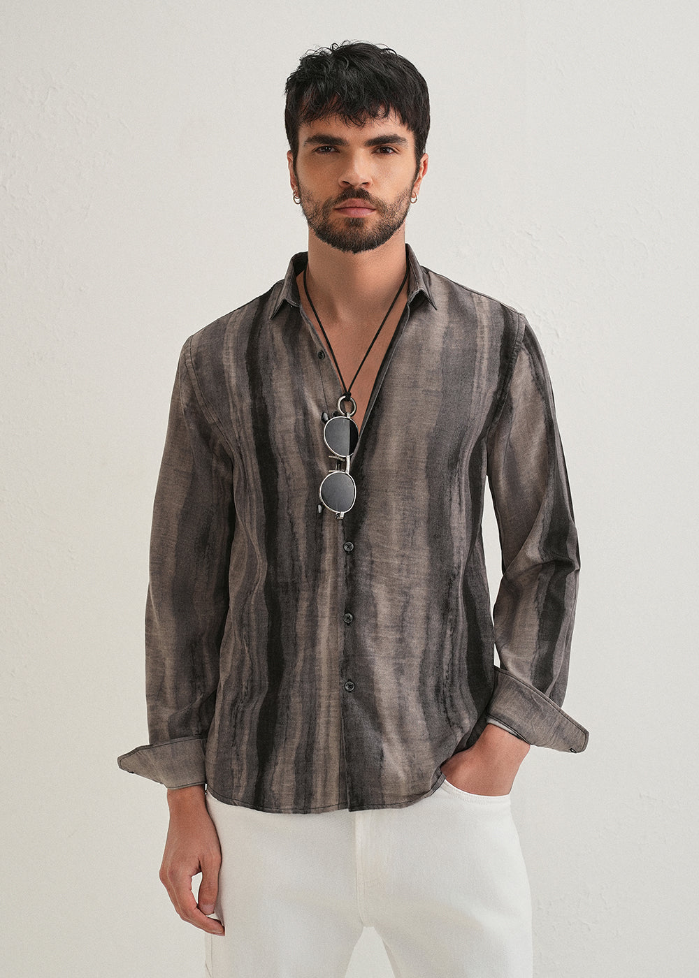 Grey Stripe Printed Shirt