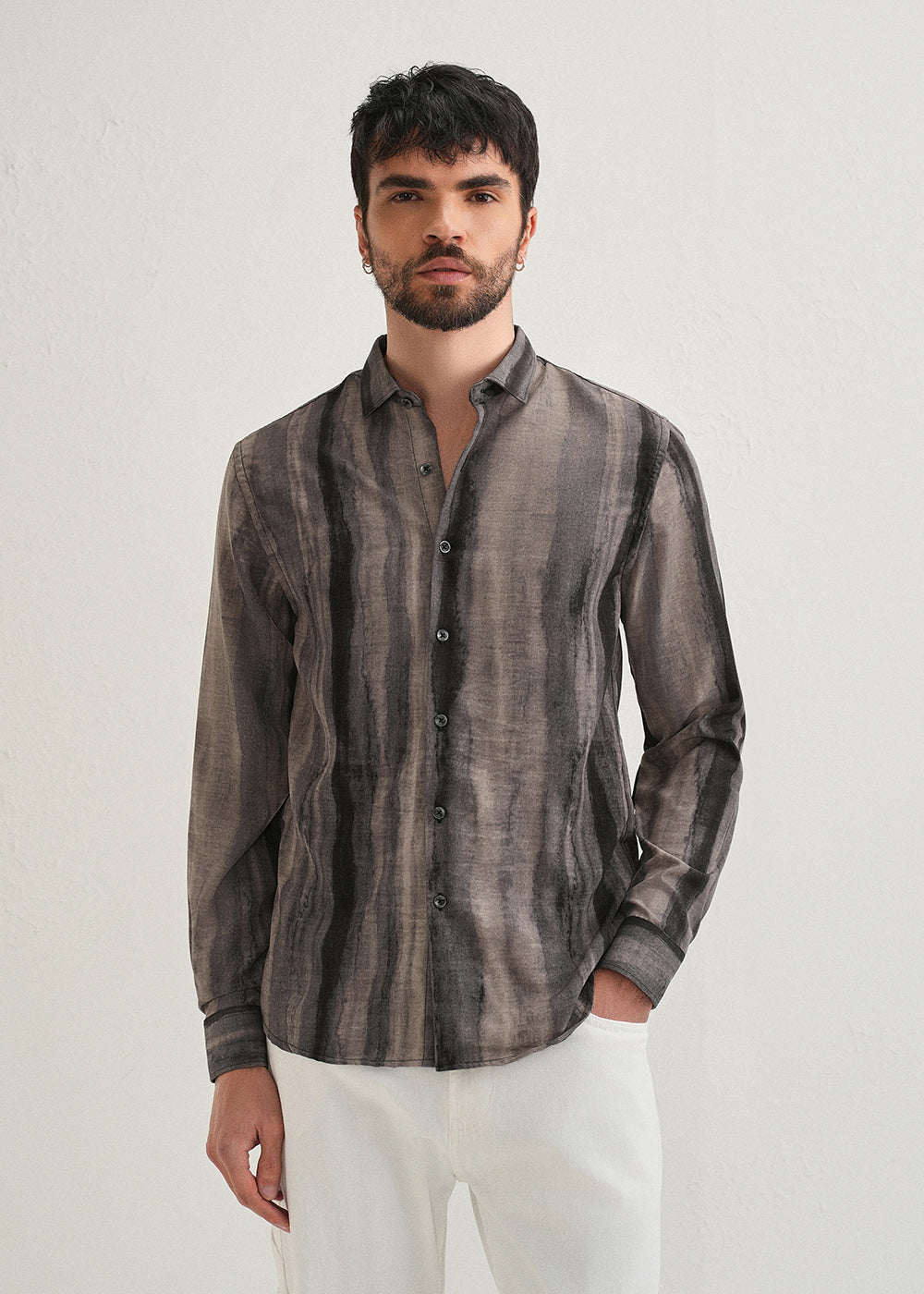 Grey Stripe Printed Shirt