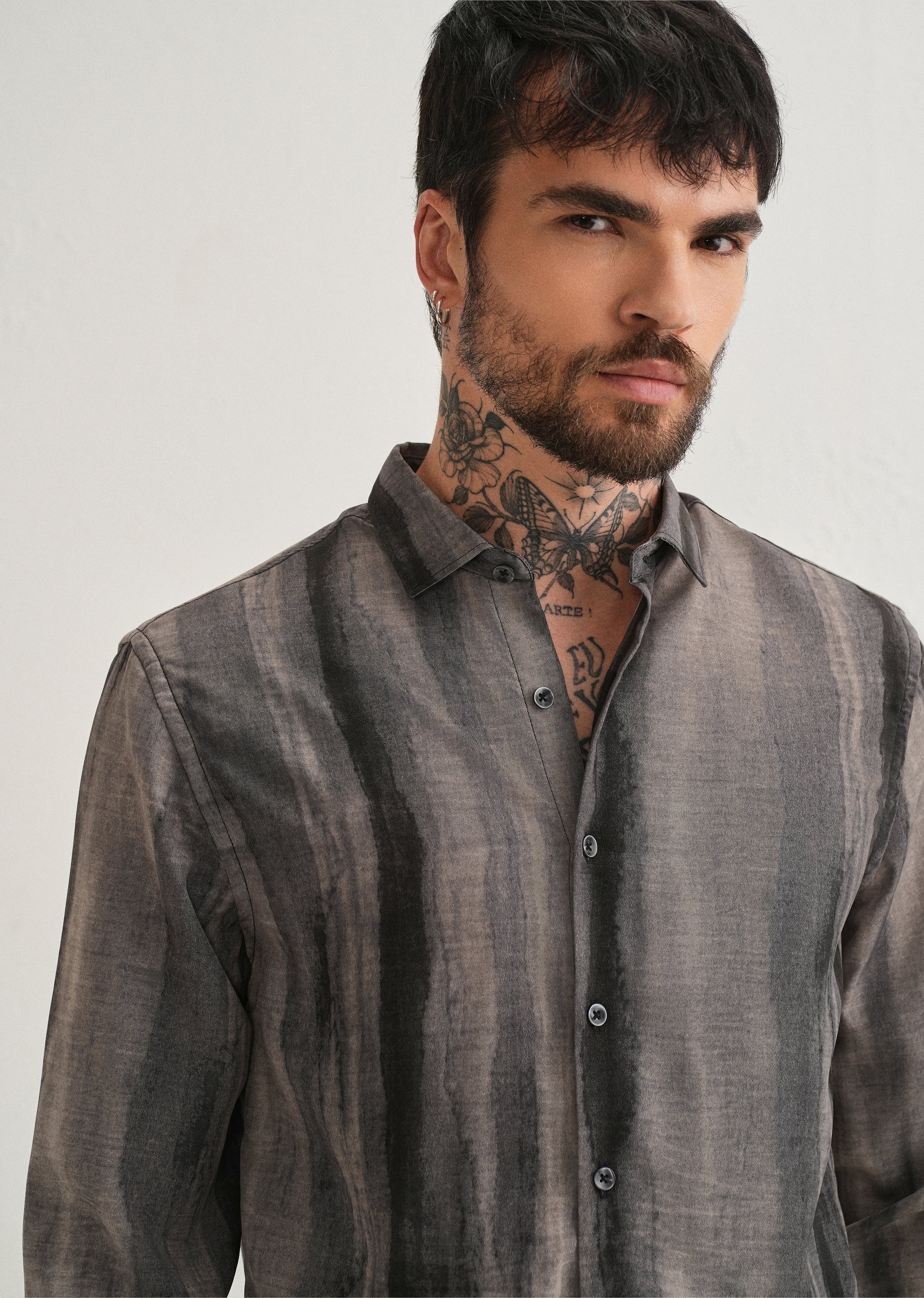 Grey Stripe Printed Shirt