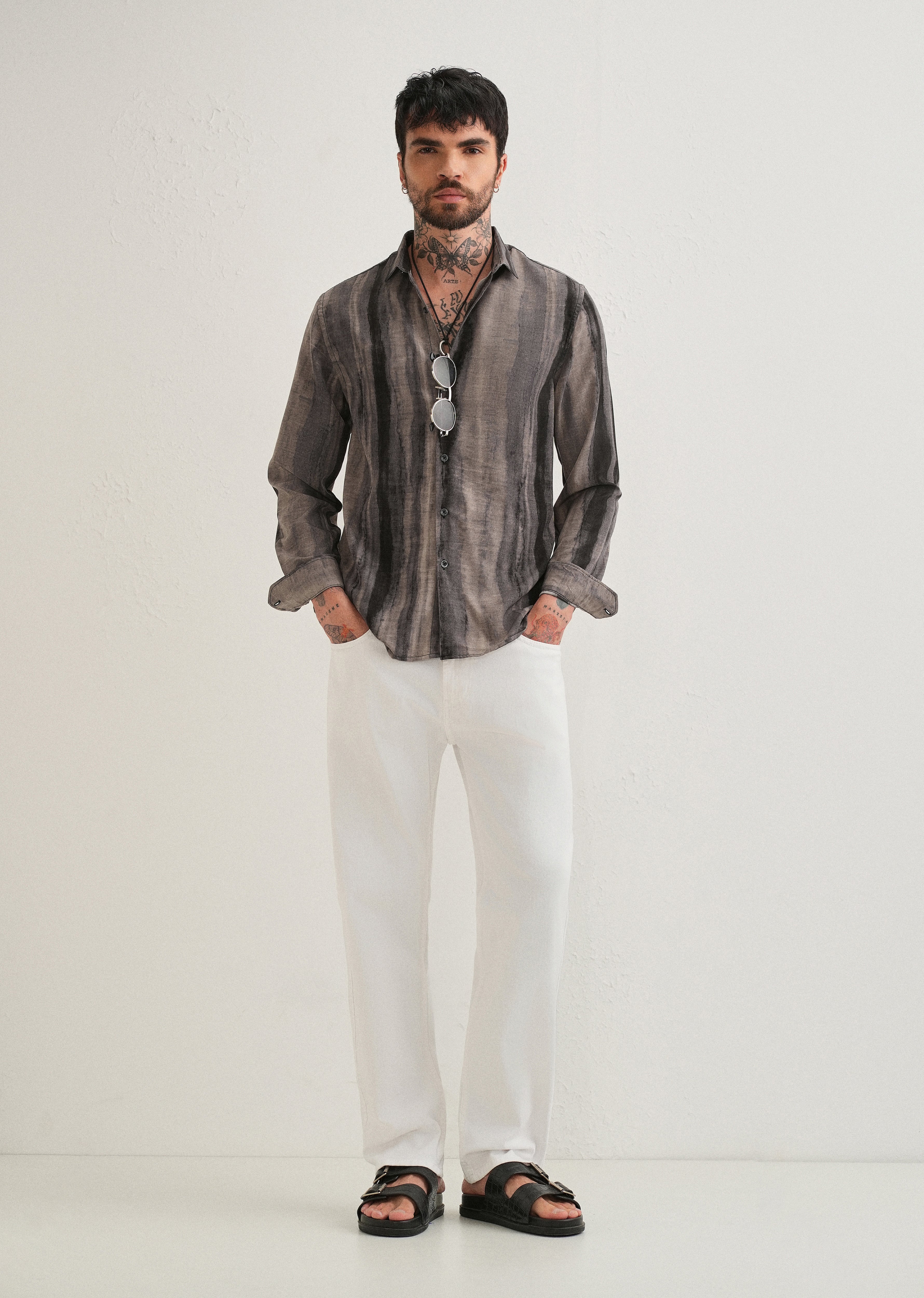 Grey Stripe Printed Shirt