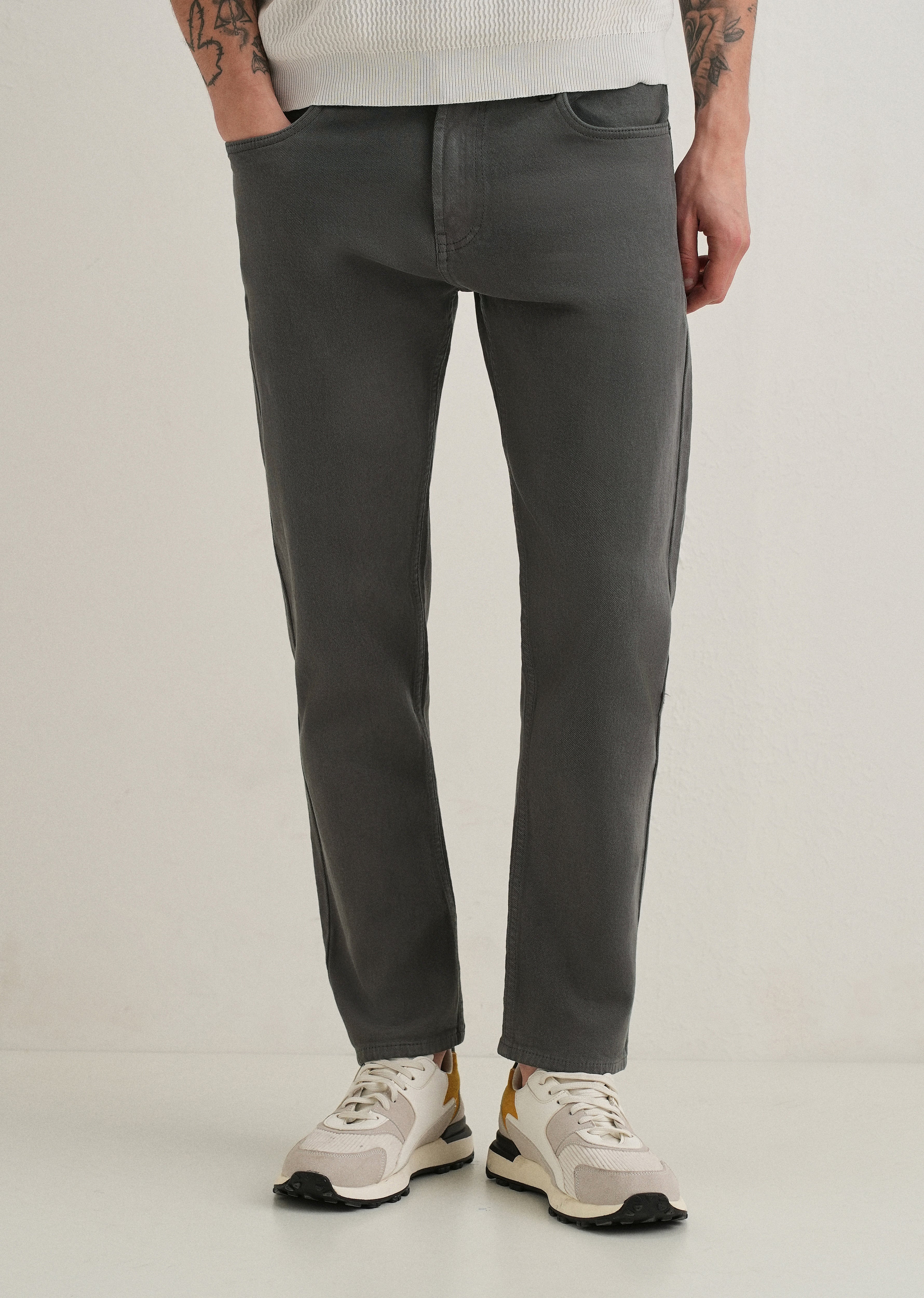 Greyish Brown Ankle Slim Fit Denim
