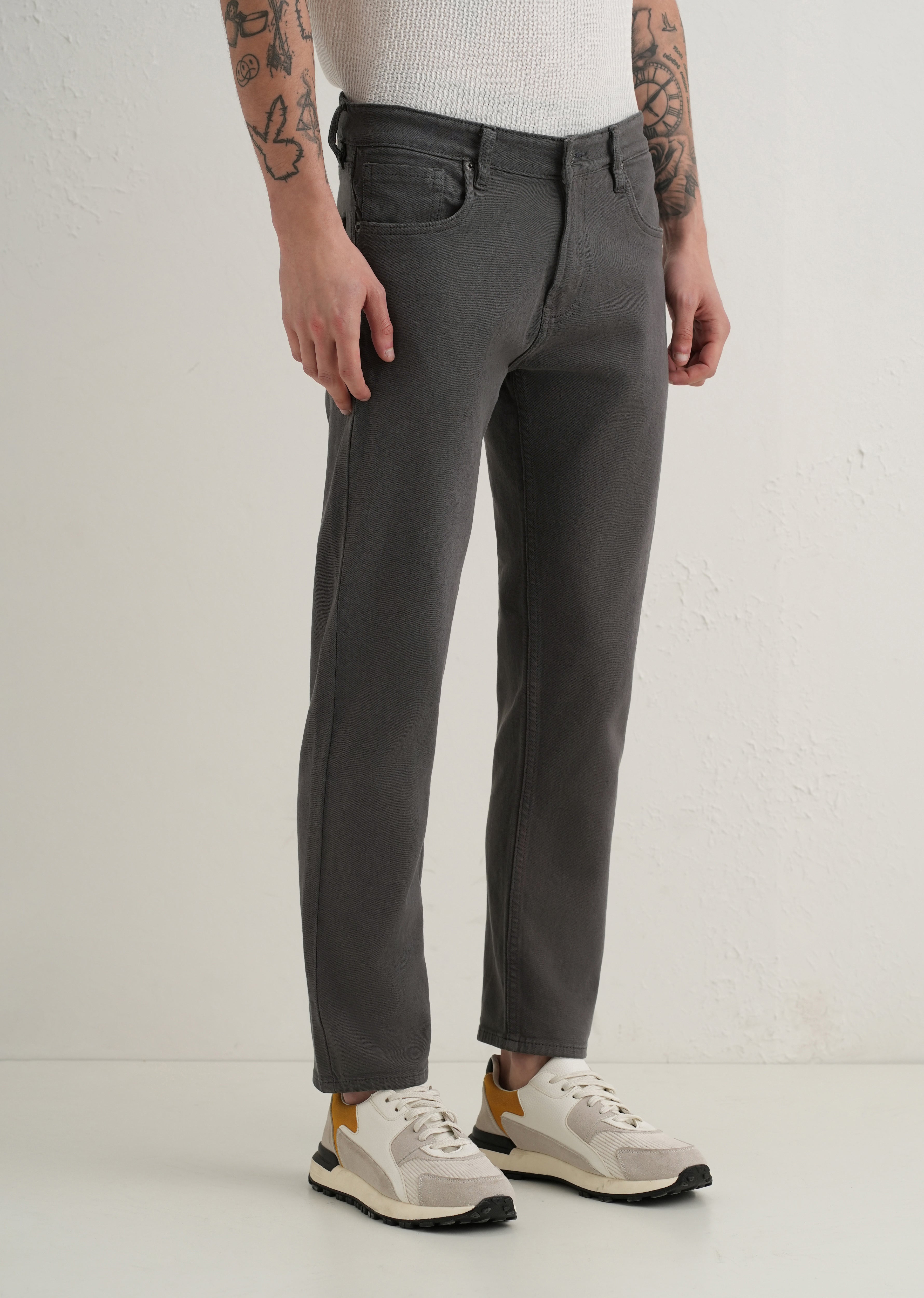 Greyish Brown Ankle Slim Fit Denim