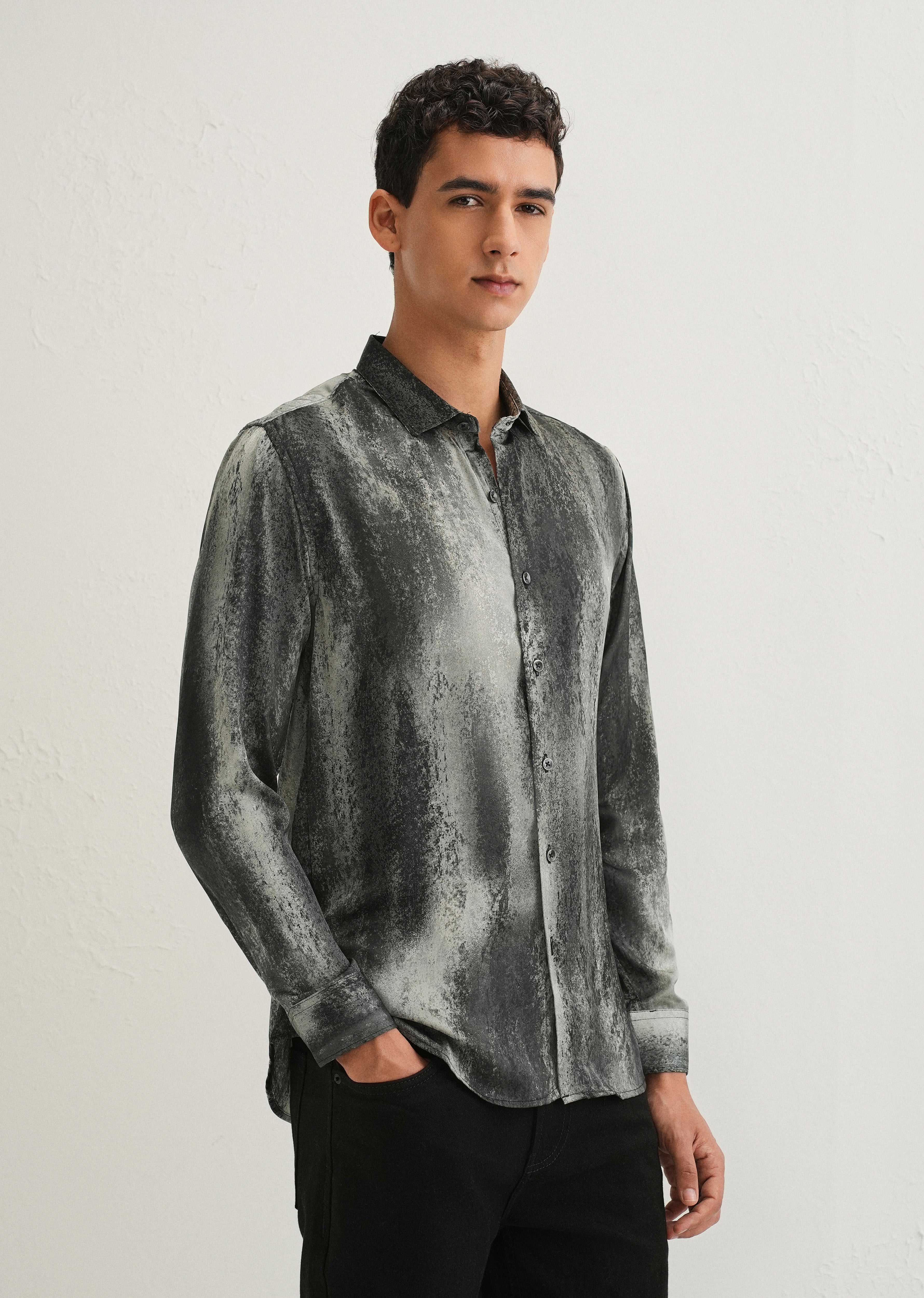 Greyish Green Abstract Printed Shirt