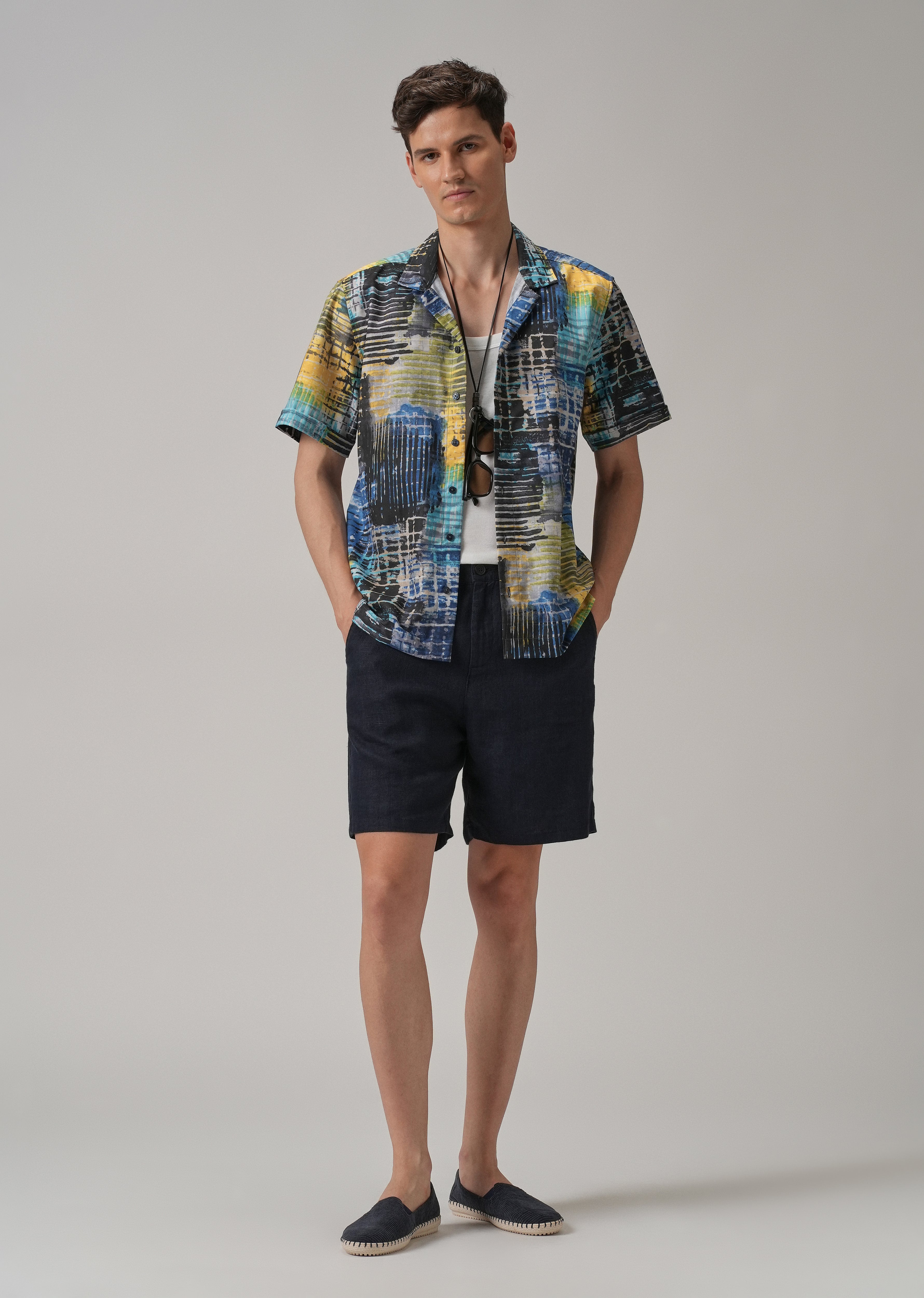 Grid Brush Stroke Half Sleeve Shirt