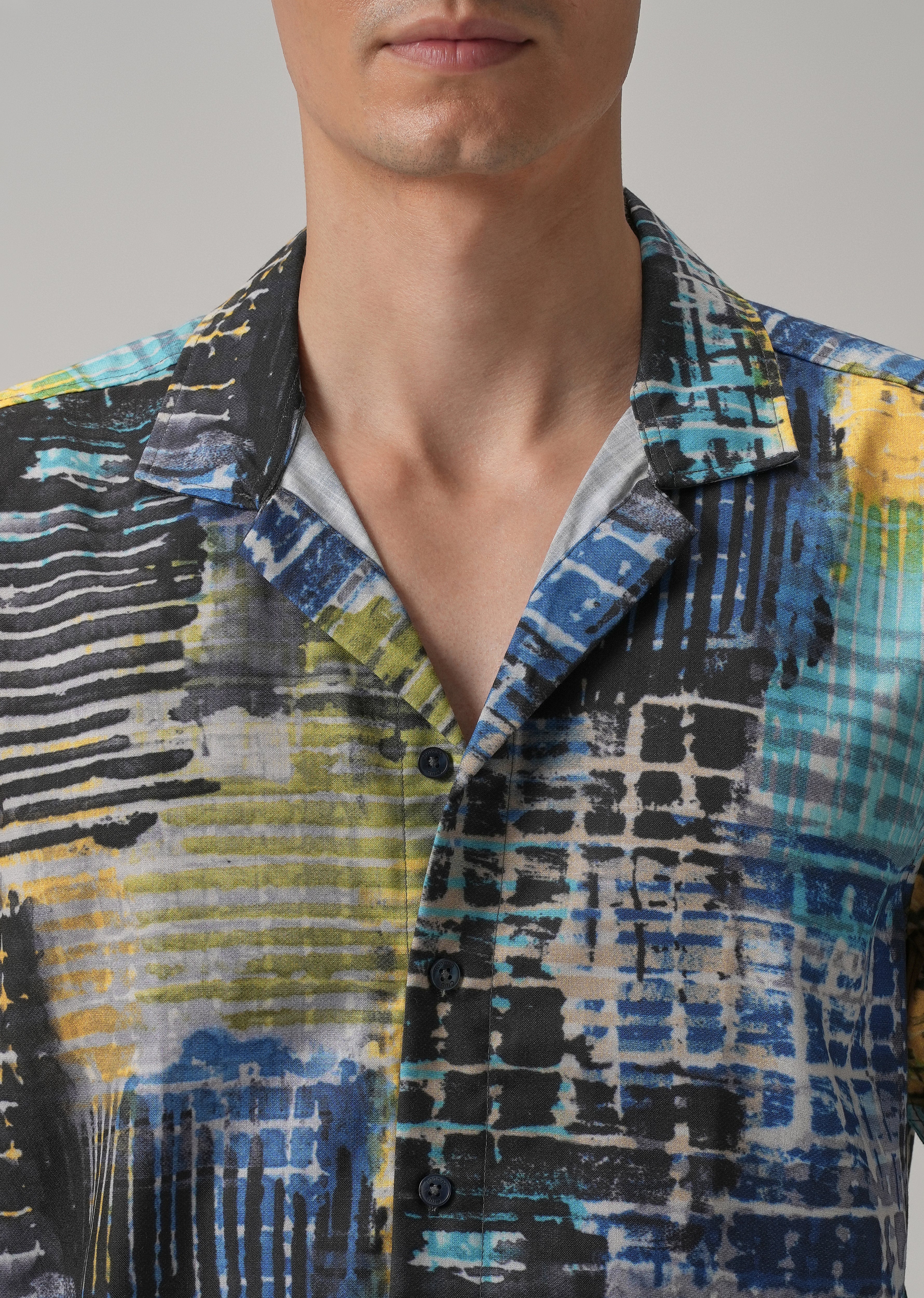 Grid Brush Stroke Half Sleeve Shirt