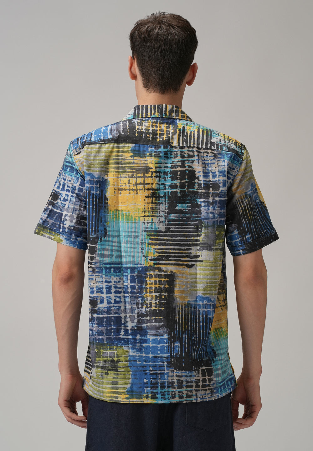 Grid Brush Stroke Half Sleeve Shirt