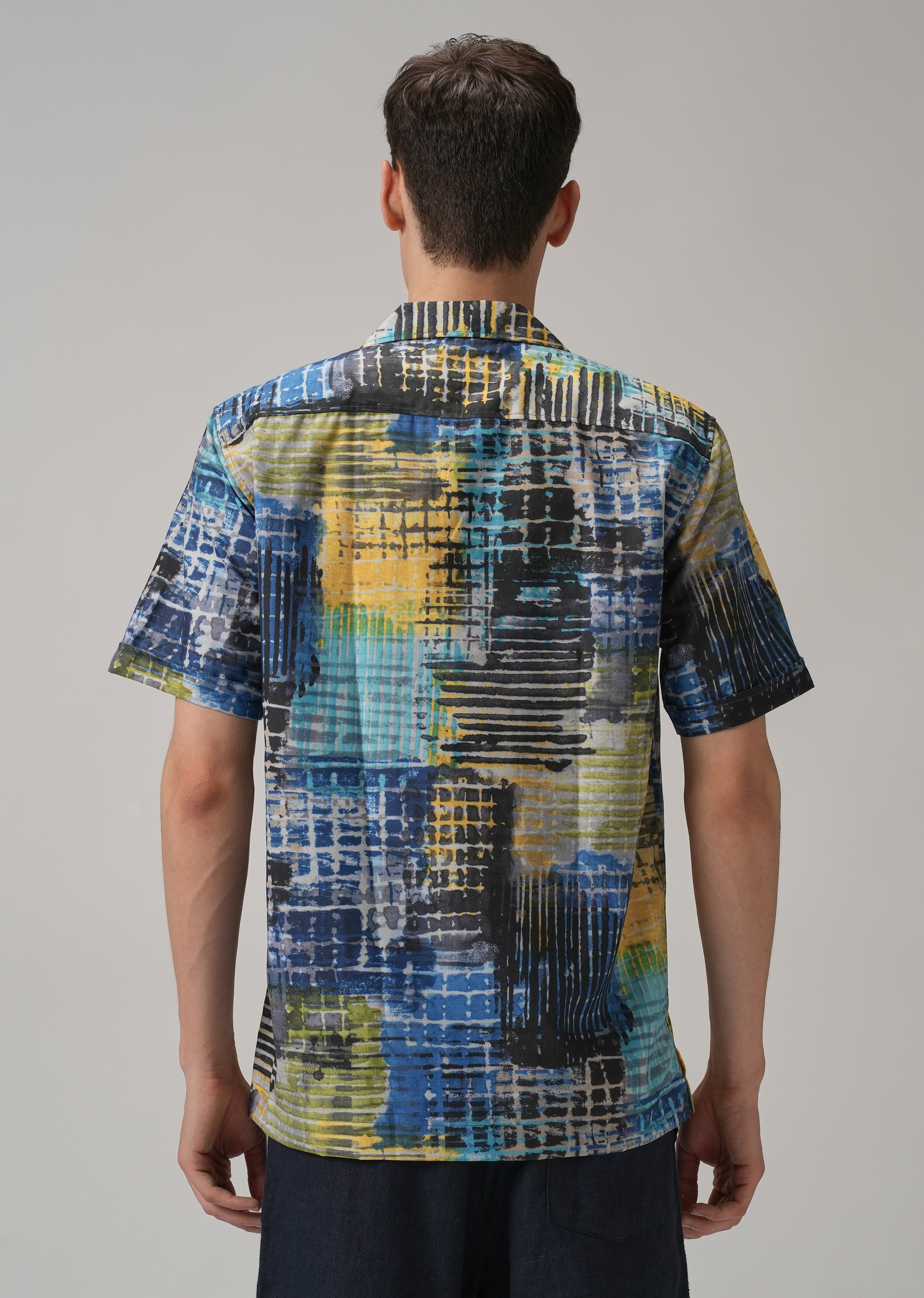 Grid Brush Stroke Half Sleeve Shirt