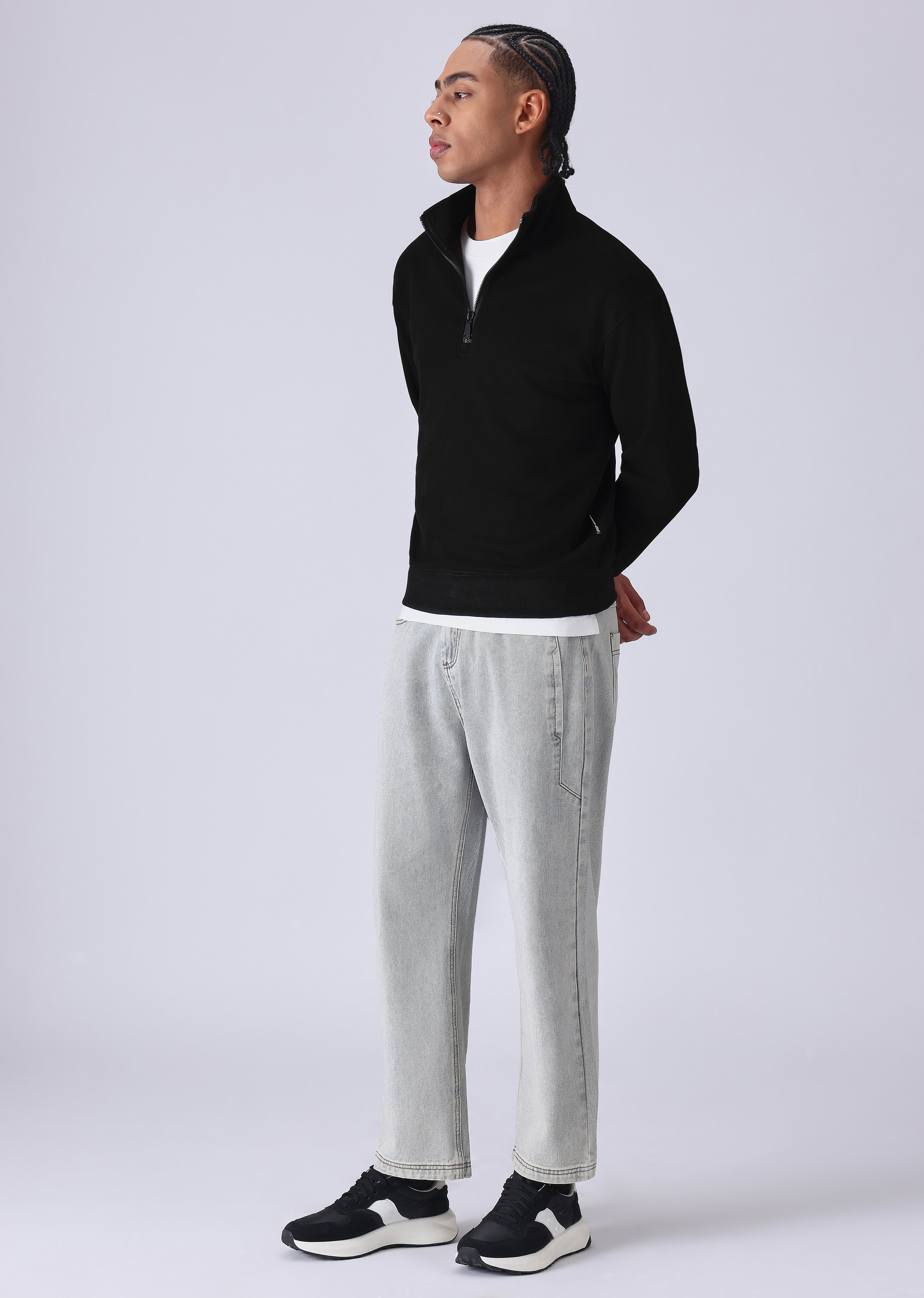 Half Zipper Black Sweatshirt