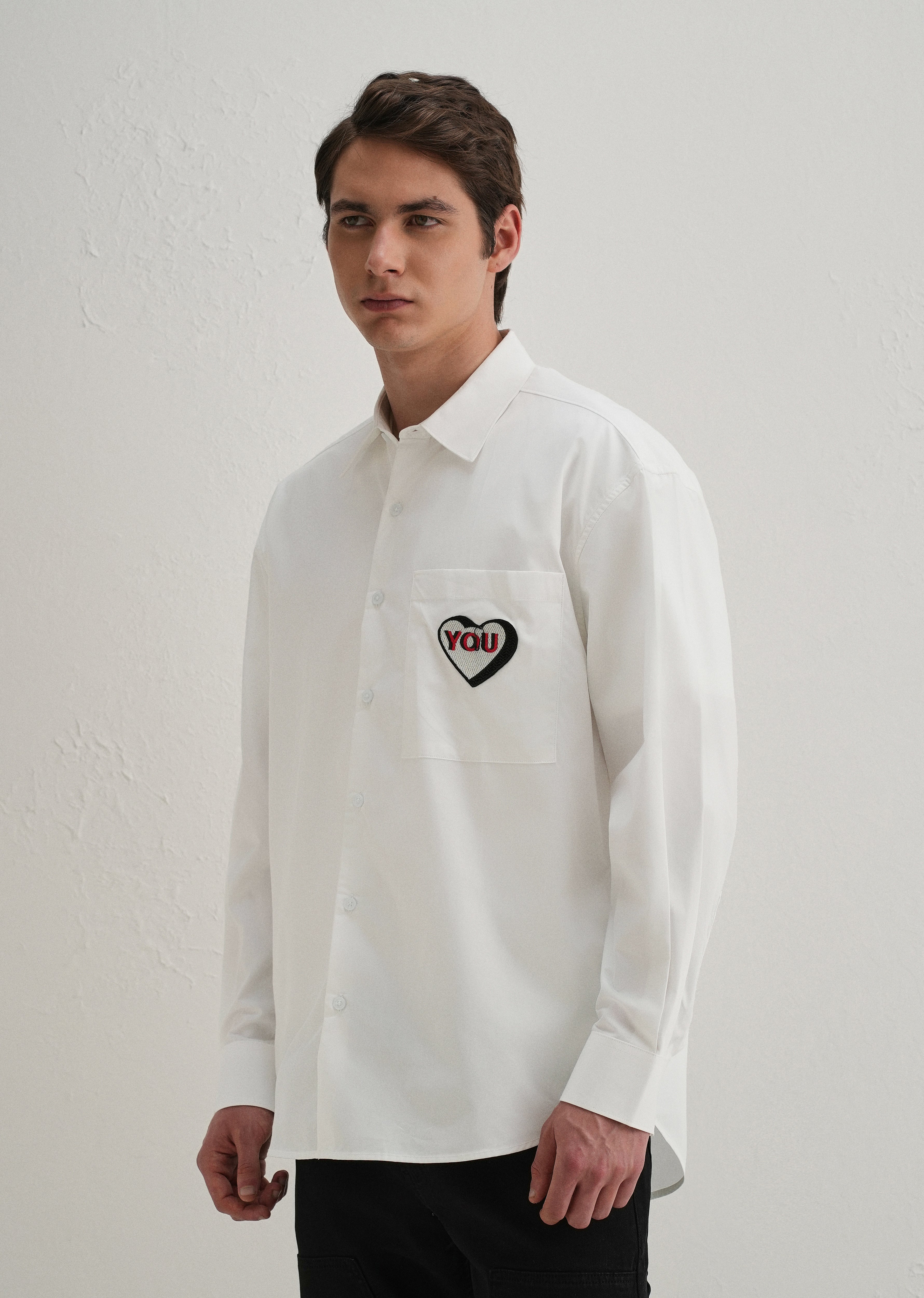Heart Accent Applique White Cotton Shirt