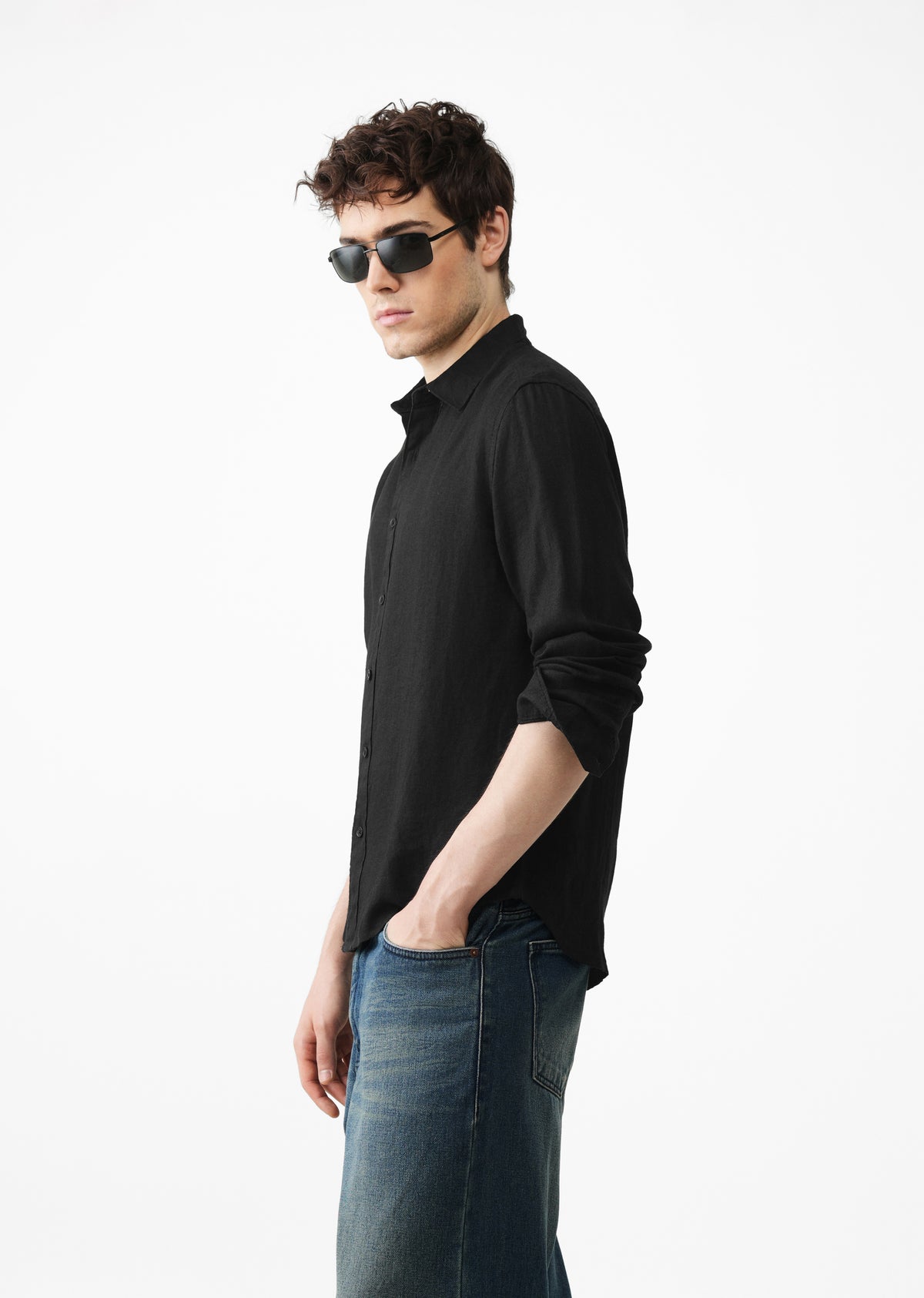 100% Pure Heather Black Linen Shirt