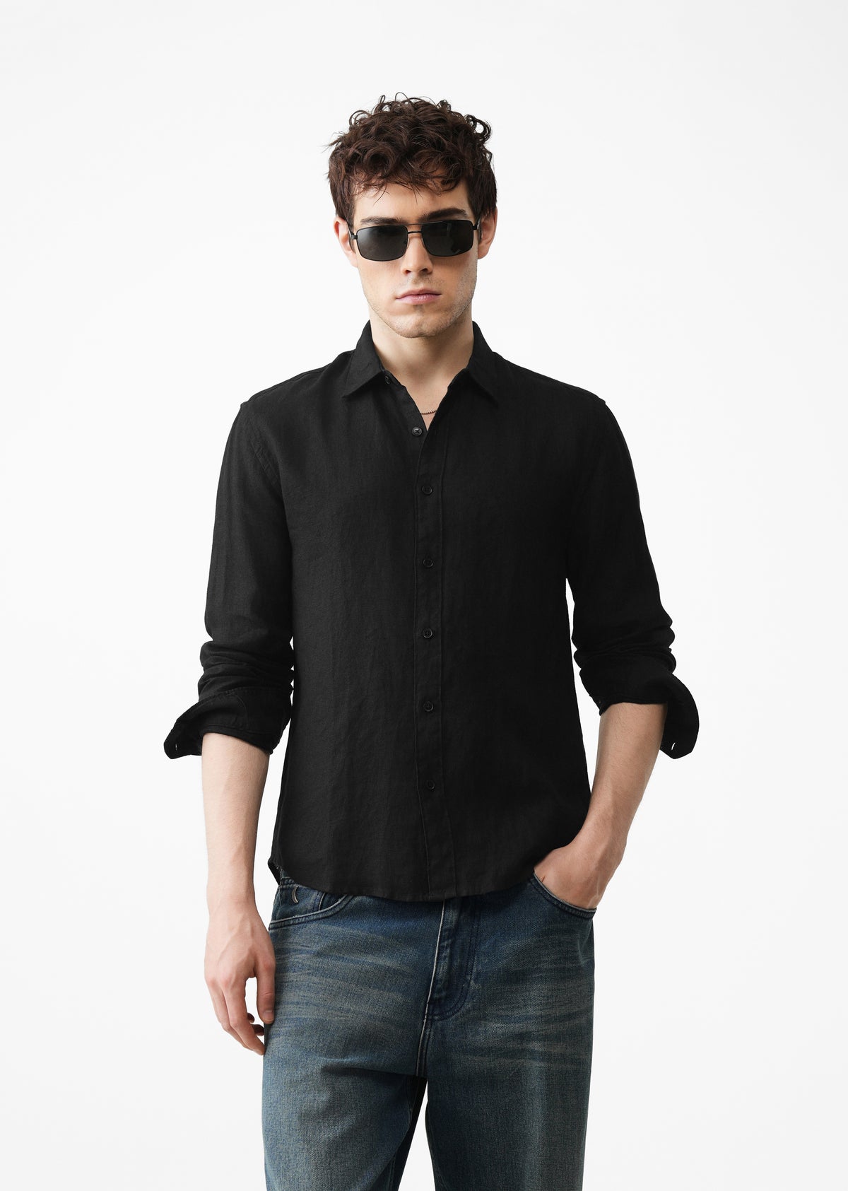 100% Pure Heather Black Linen Shirt