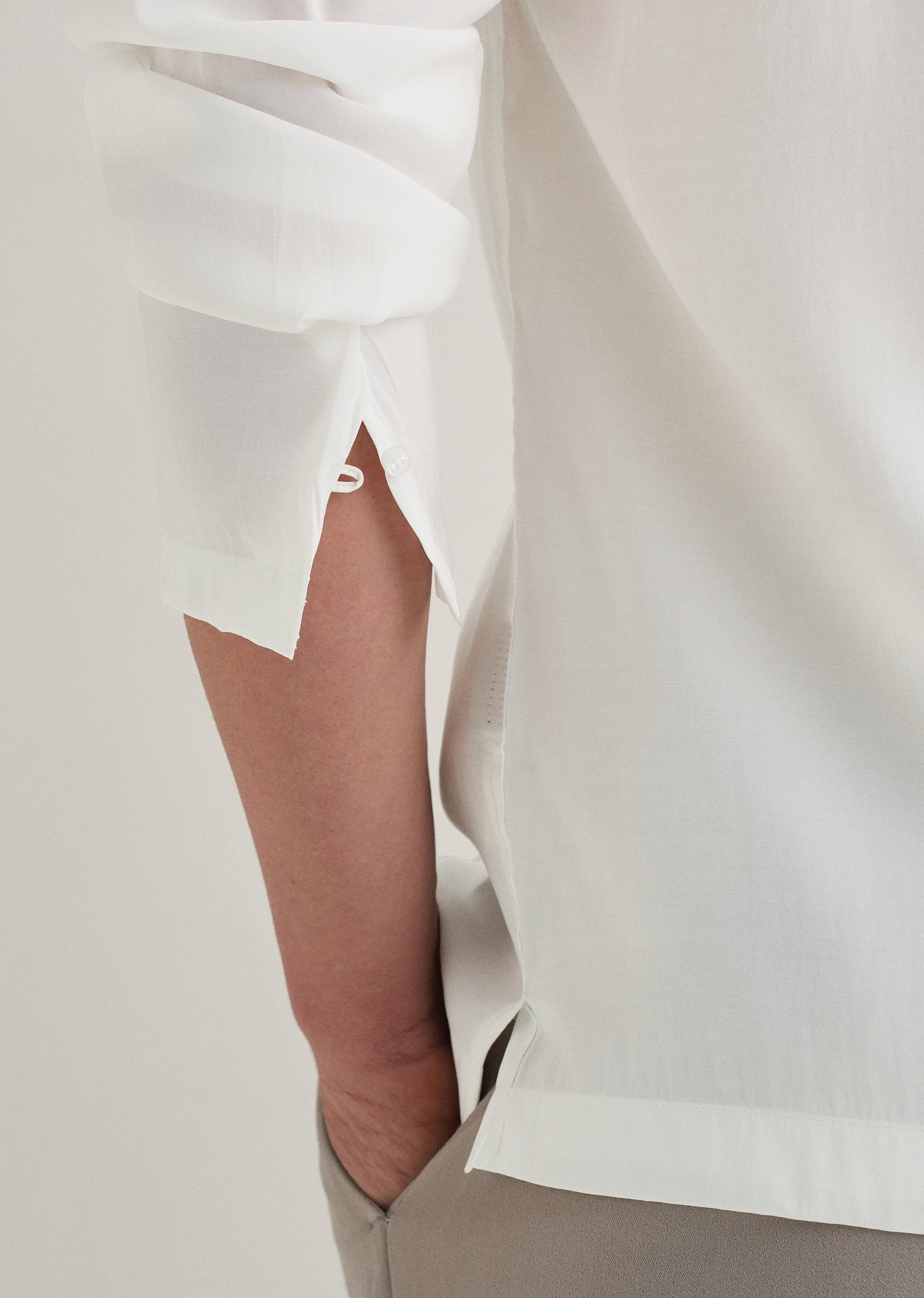 White Loop Button-Down Plain Shirt