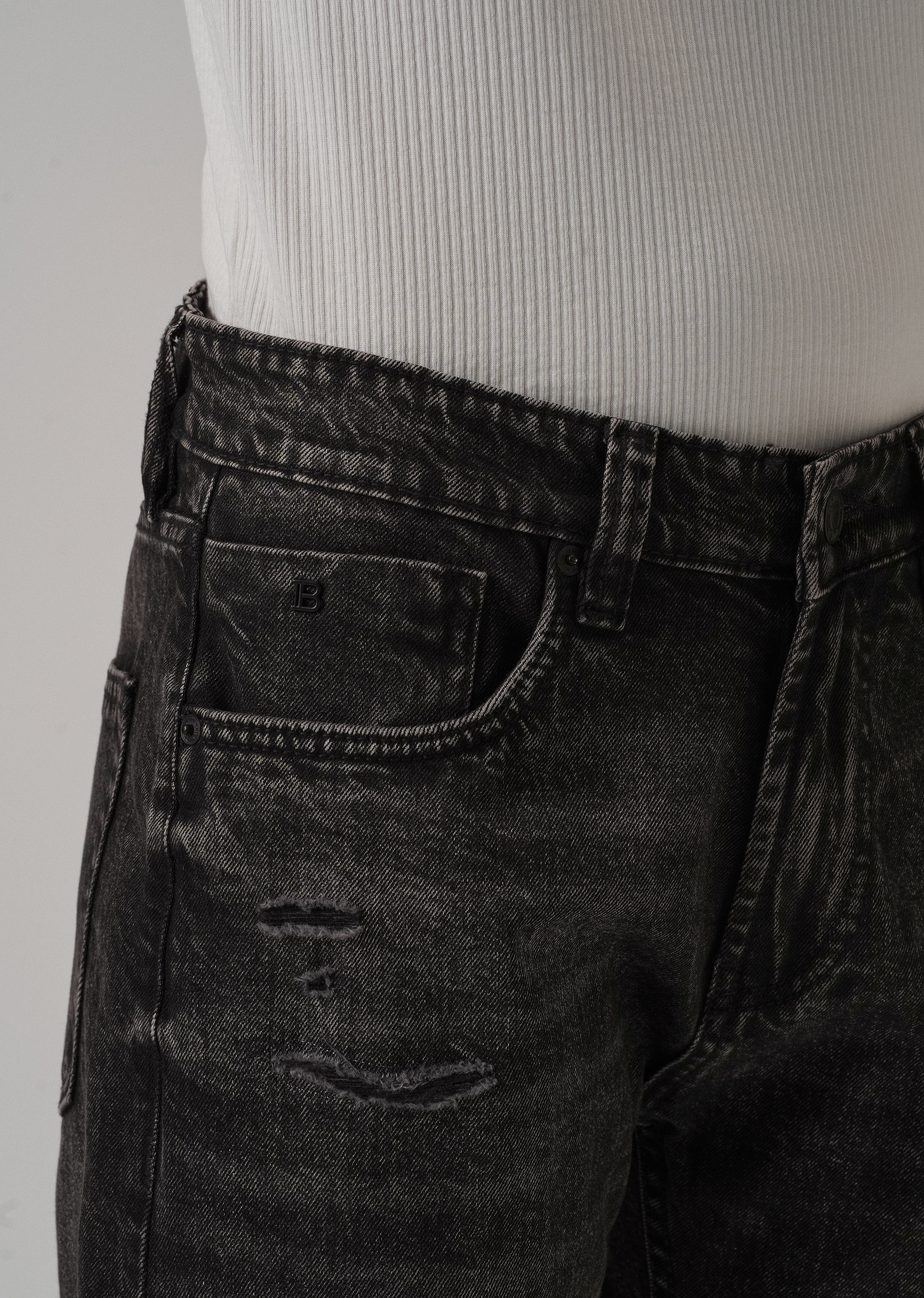 High Fade Ripped Black Straight Fit Jeans