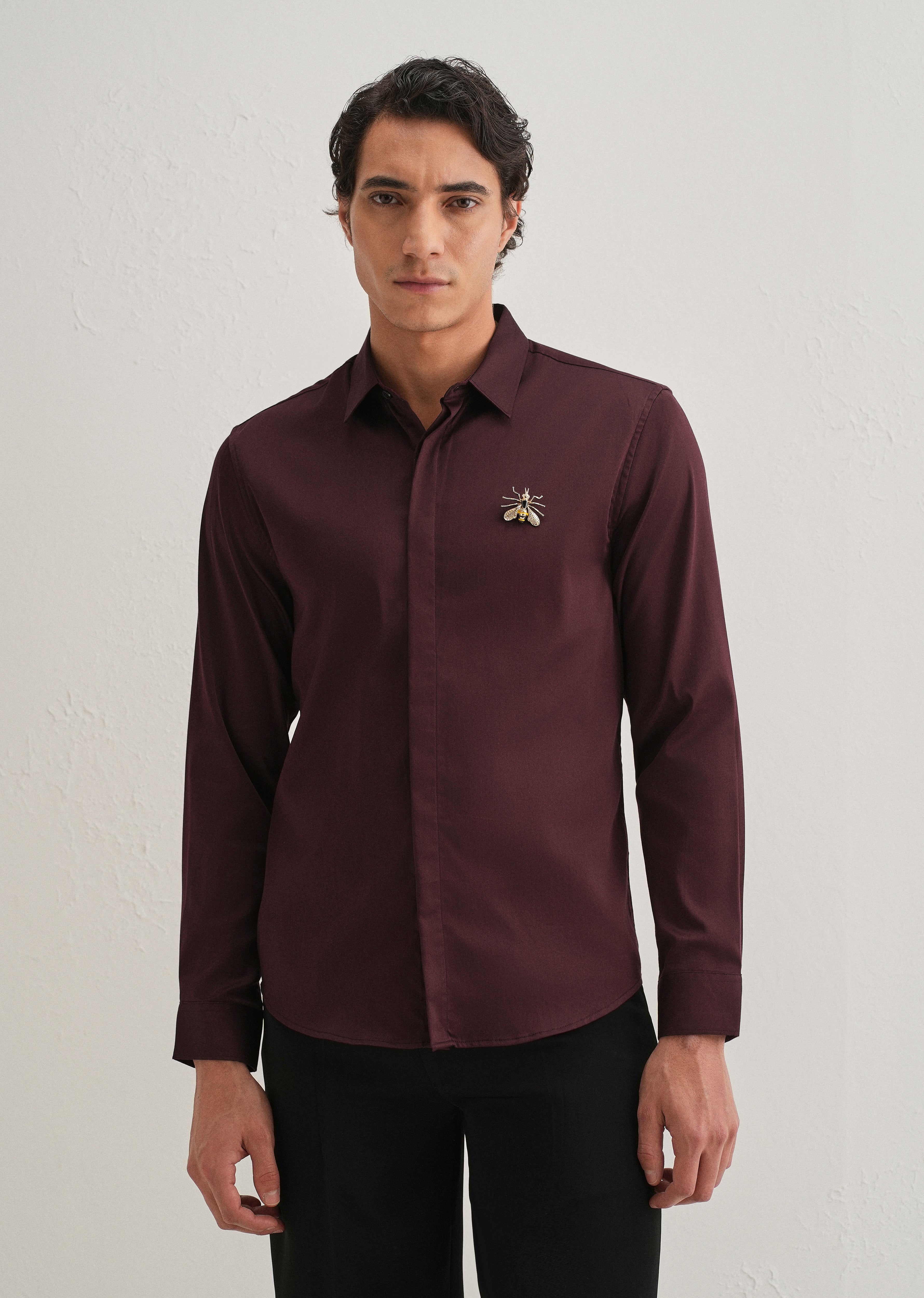 Honey Bee Brooch Wine Designer Shirt