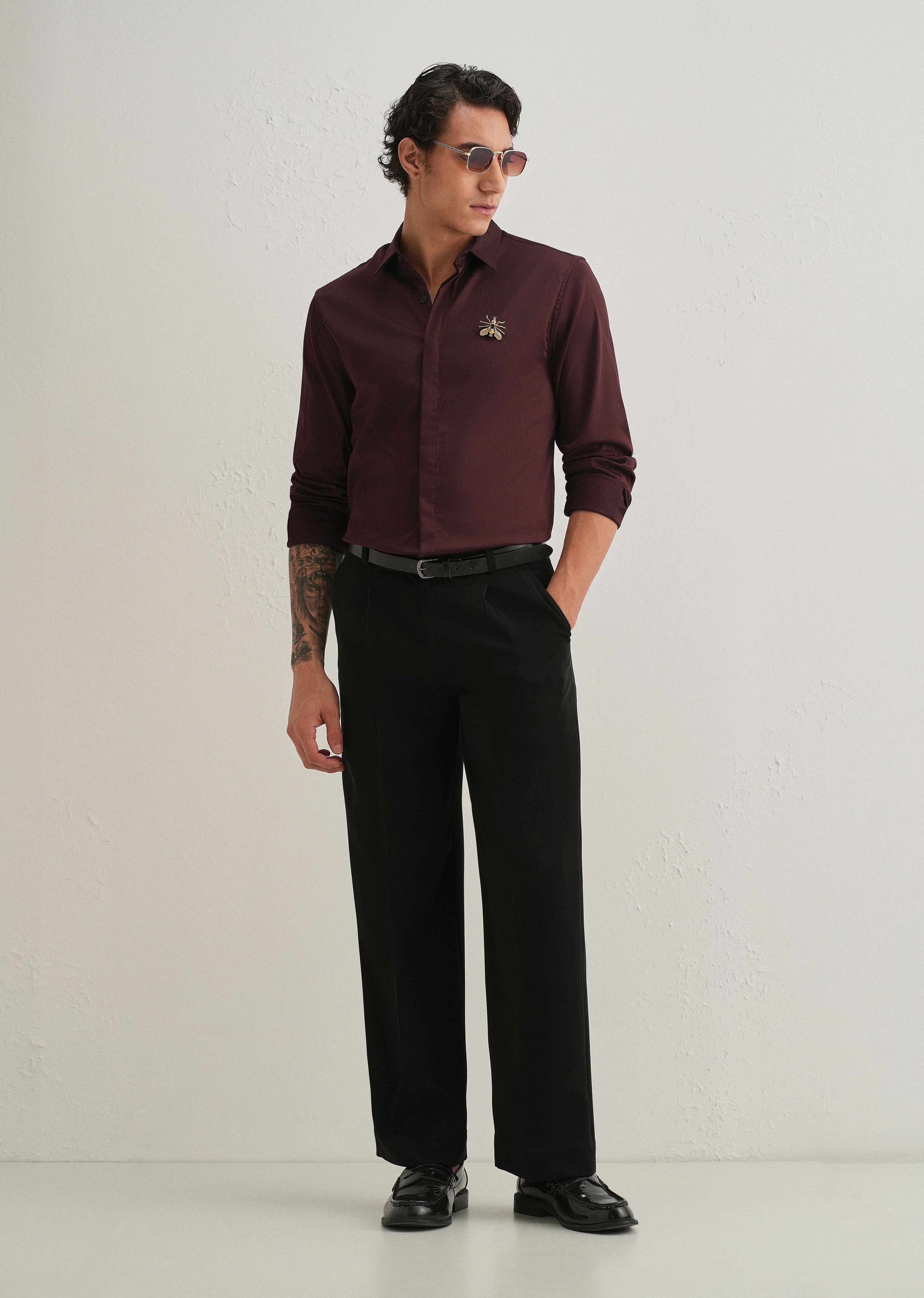 Honey Bee Brooch Wine Designer Shirt