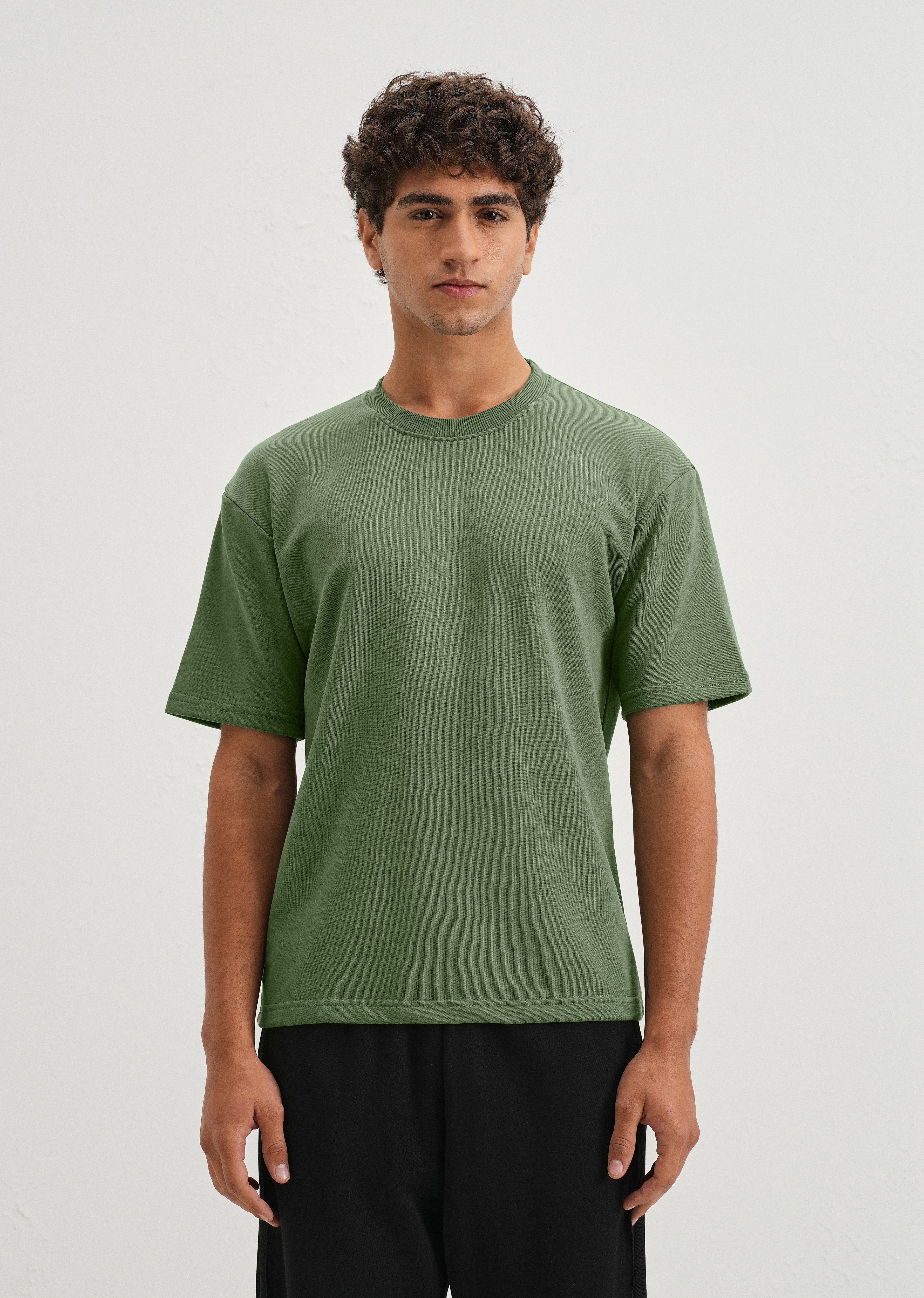 Hunter Green Plain Oversized Basic T-shirt