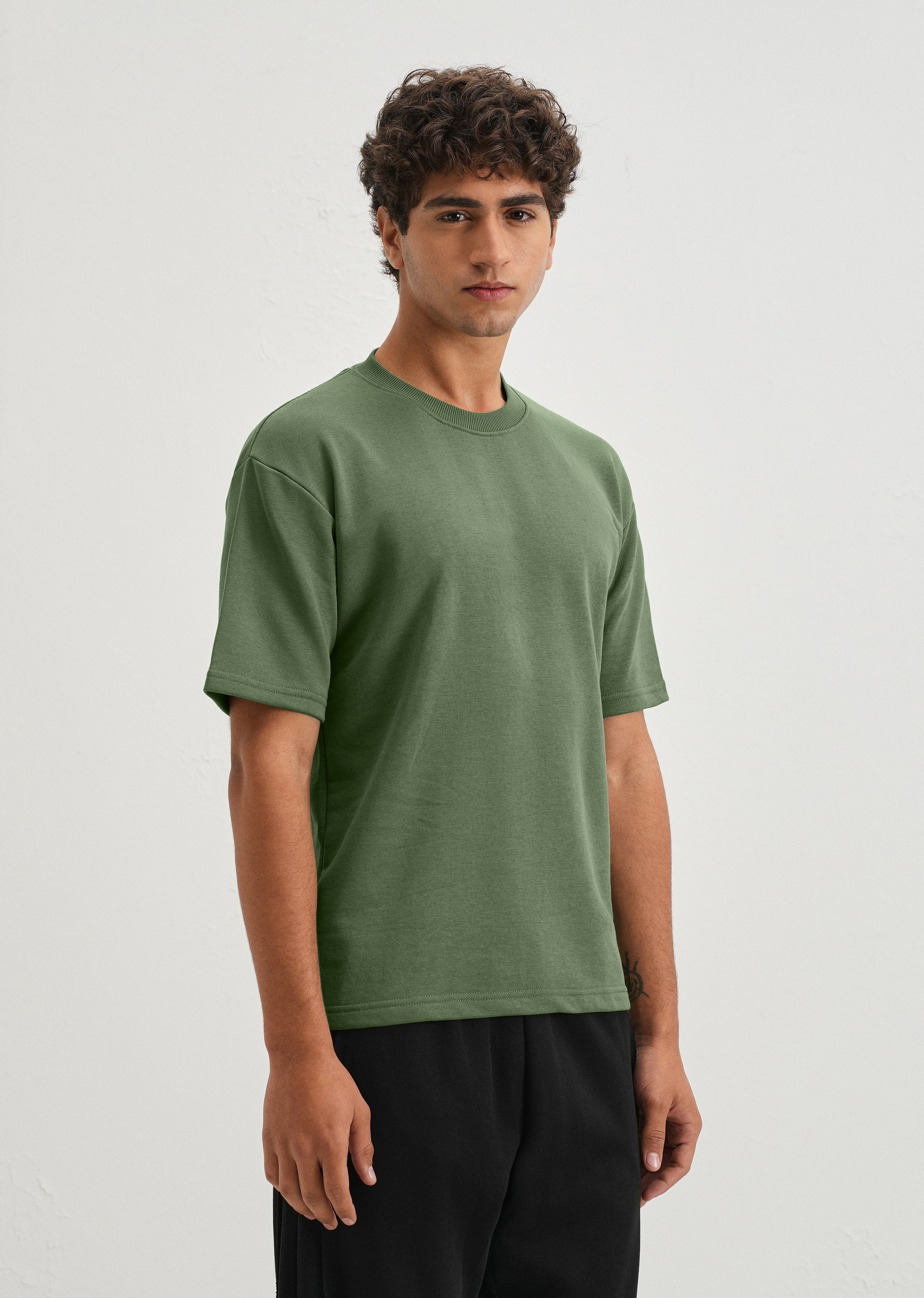Hunter Green Plain Oversized Basic T-shirt