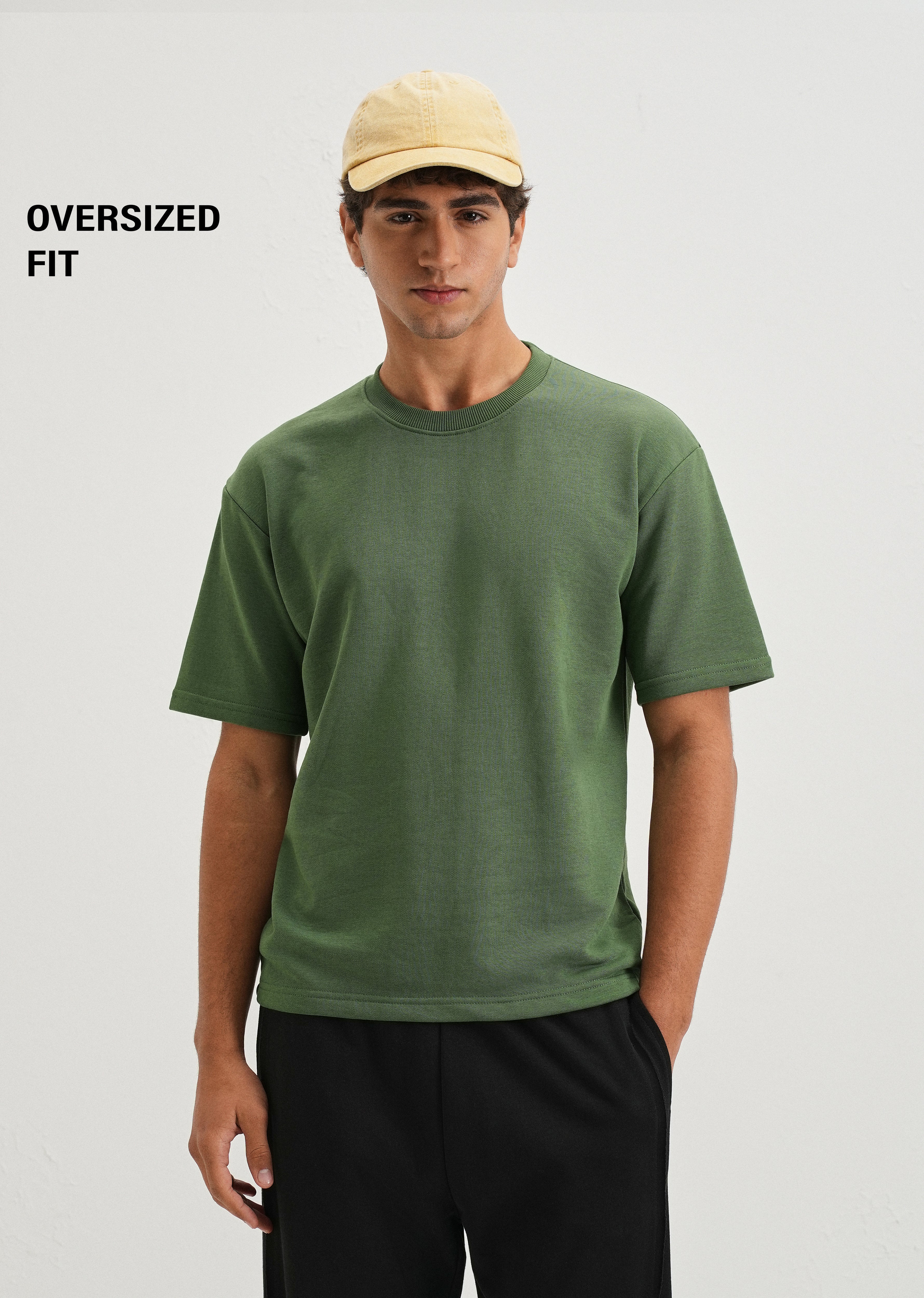 Hunter Green Plain Oversized Basic T-shirt