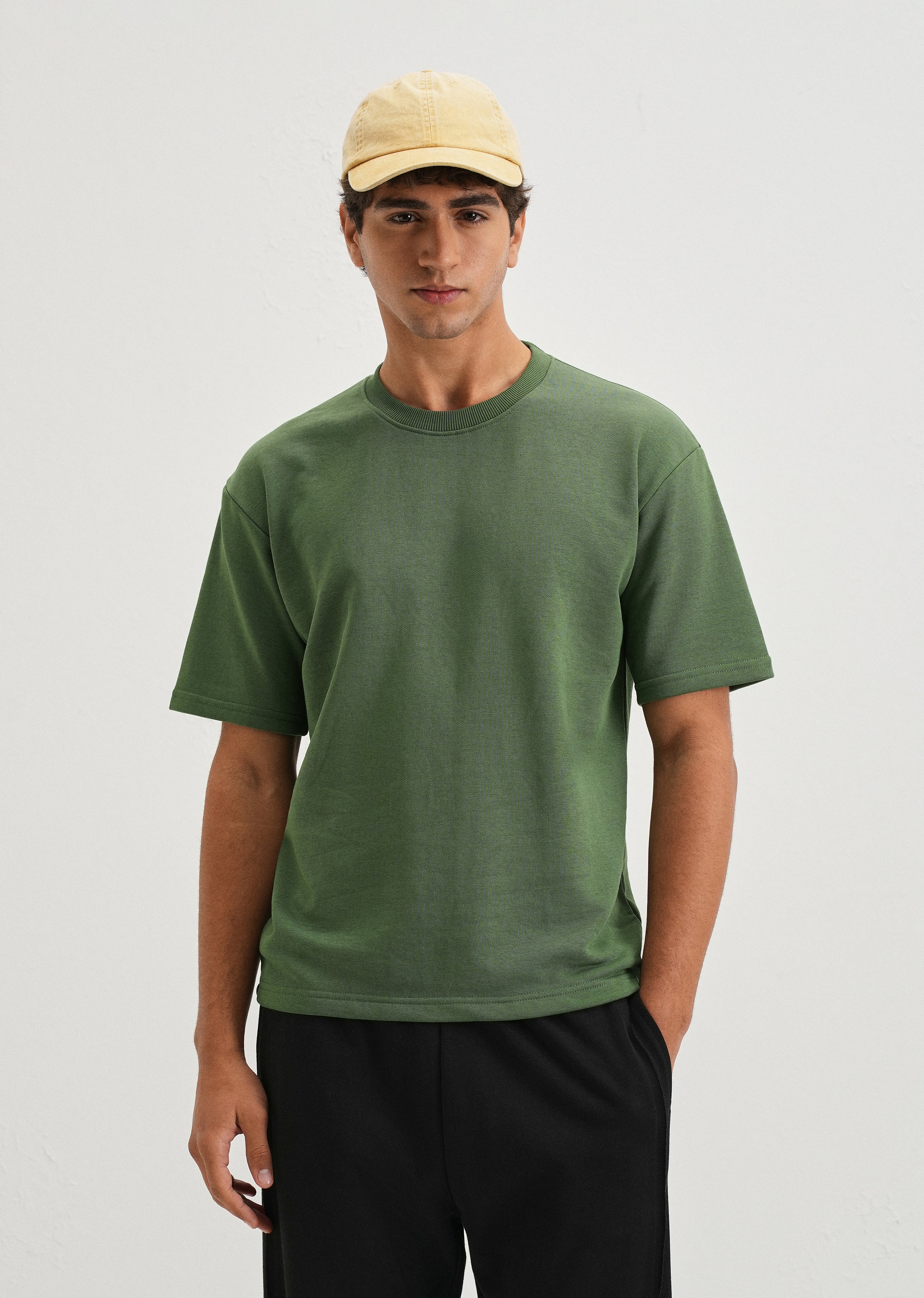 Hunter Green Plain Oversized Basic T-shirt
