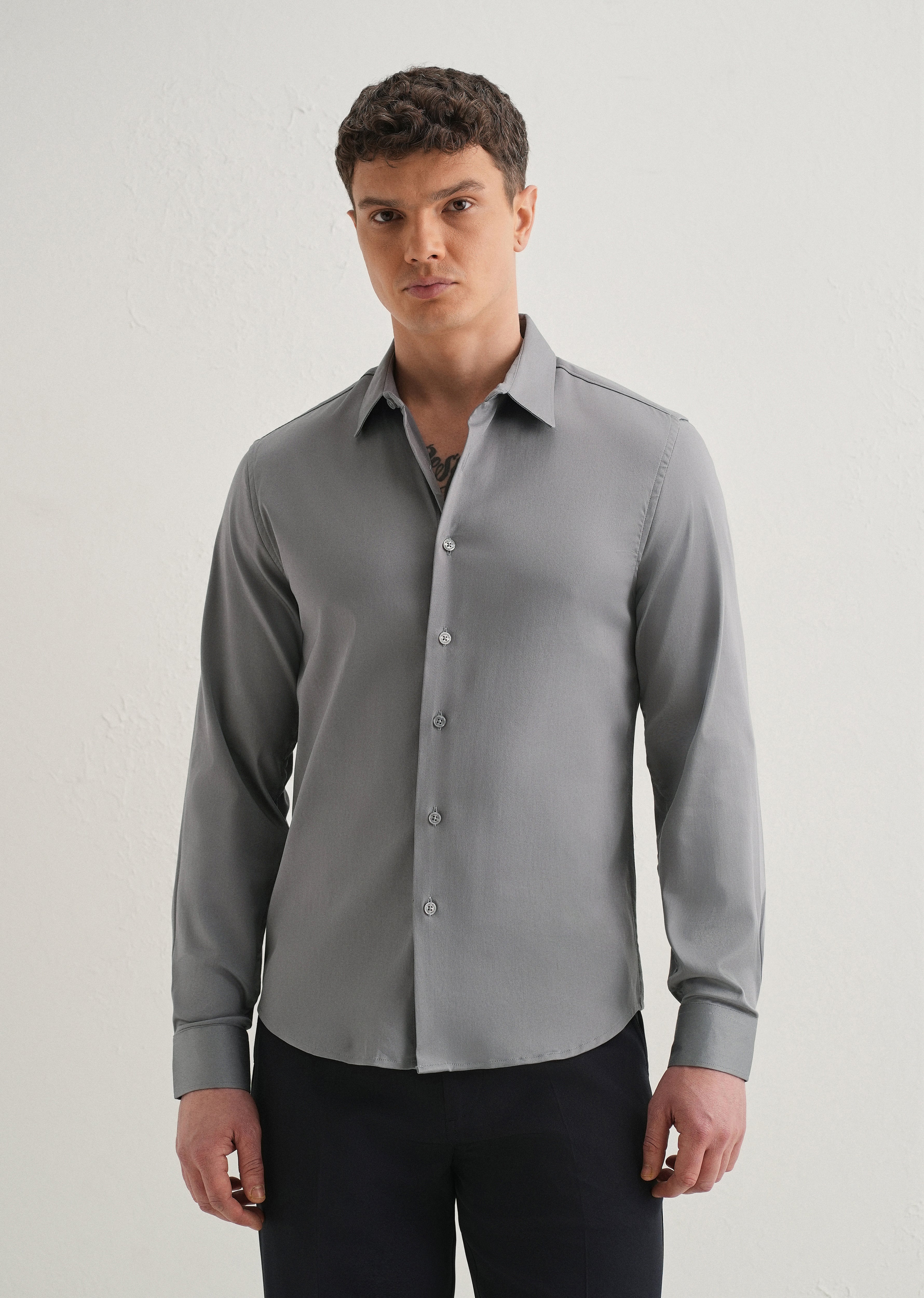 Hybrid Gray Plain Satin Shirt