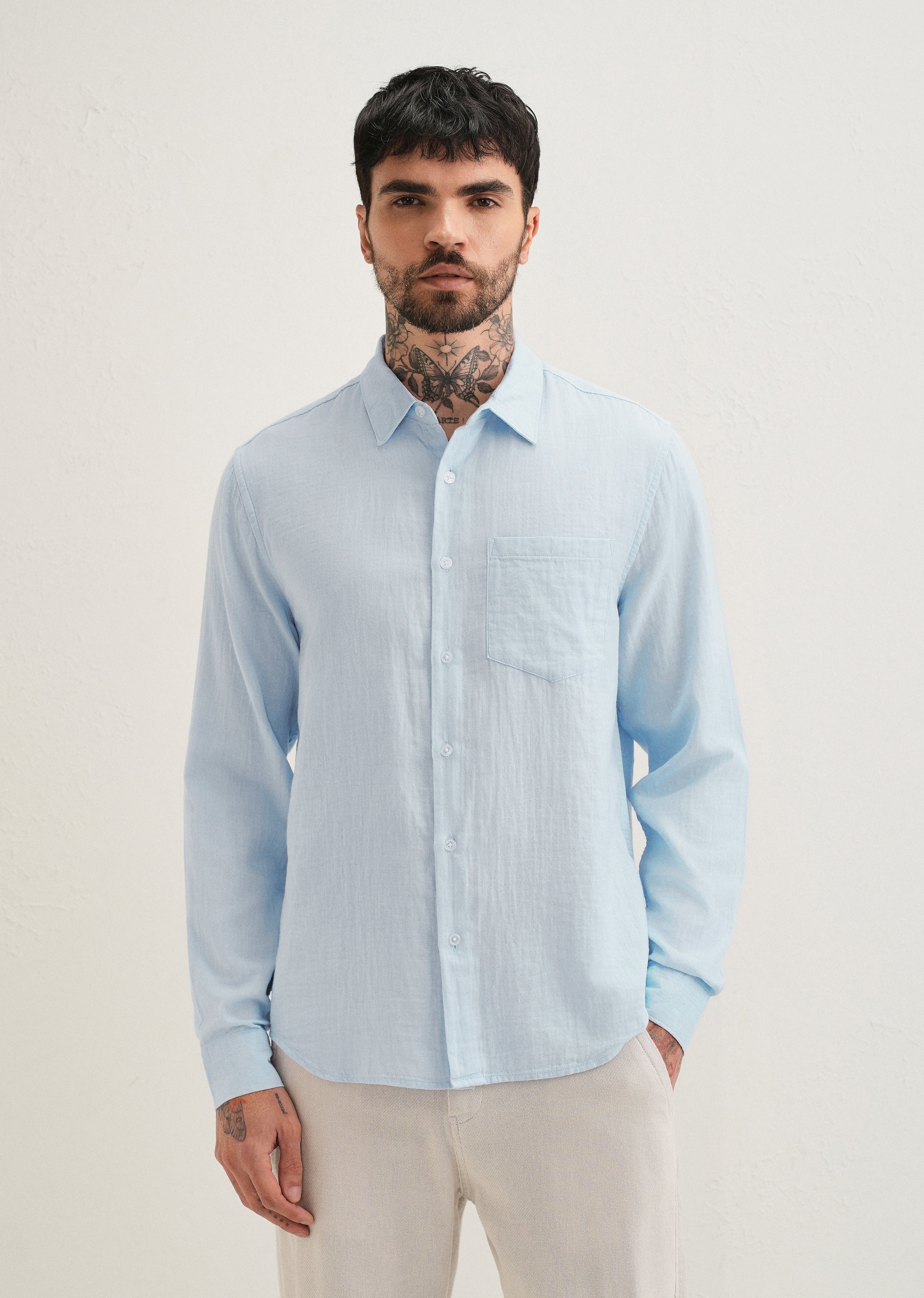 Ice Blue Double Cloth Cotton Shirt
