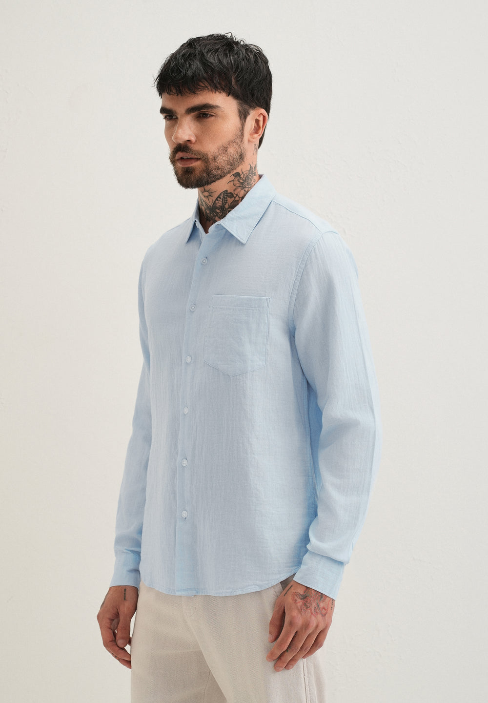 Ice Blue Plain Pure Cotton Shirt