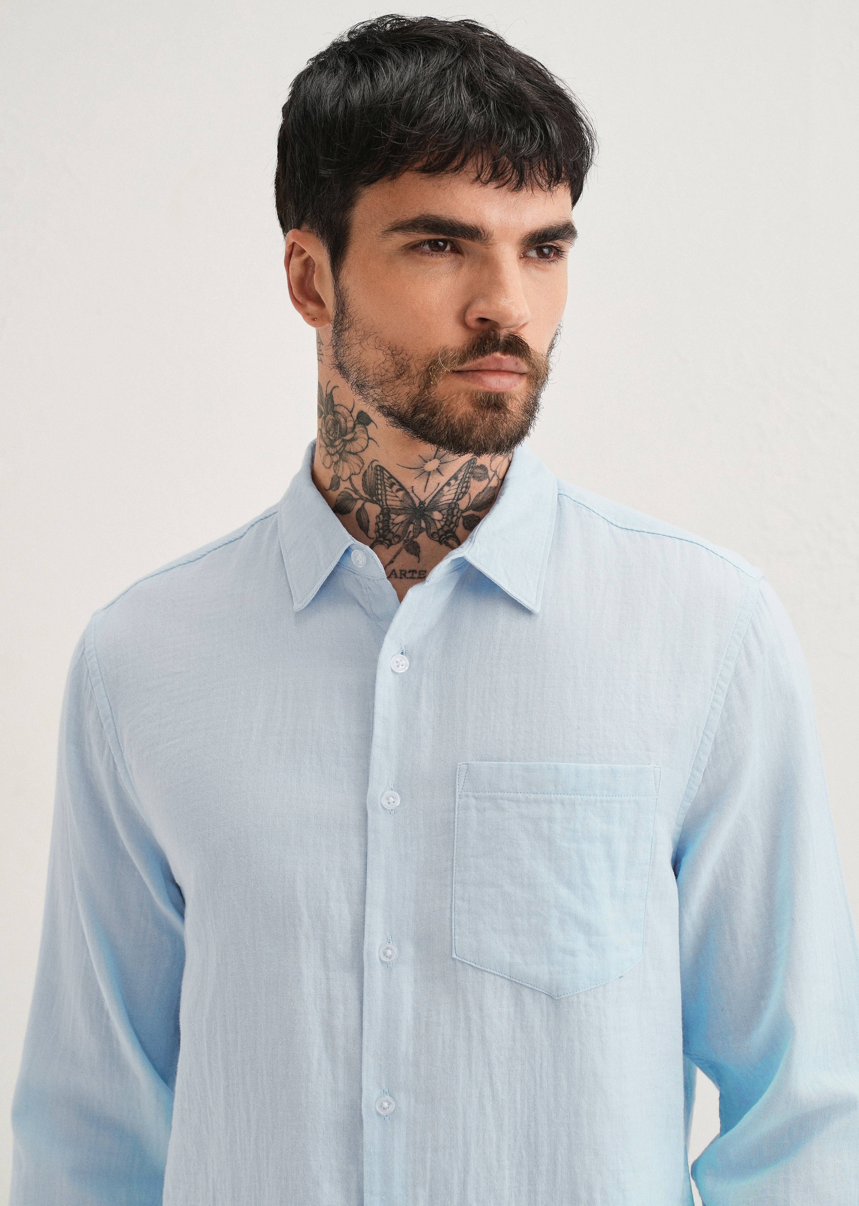 Ice Blue Double Cloth Cotton Shirt