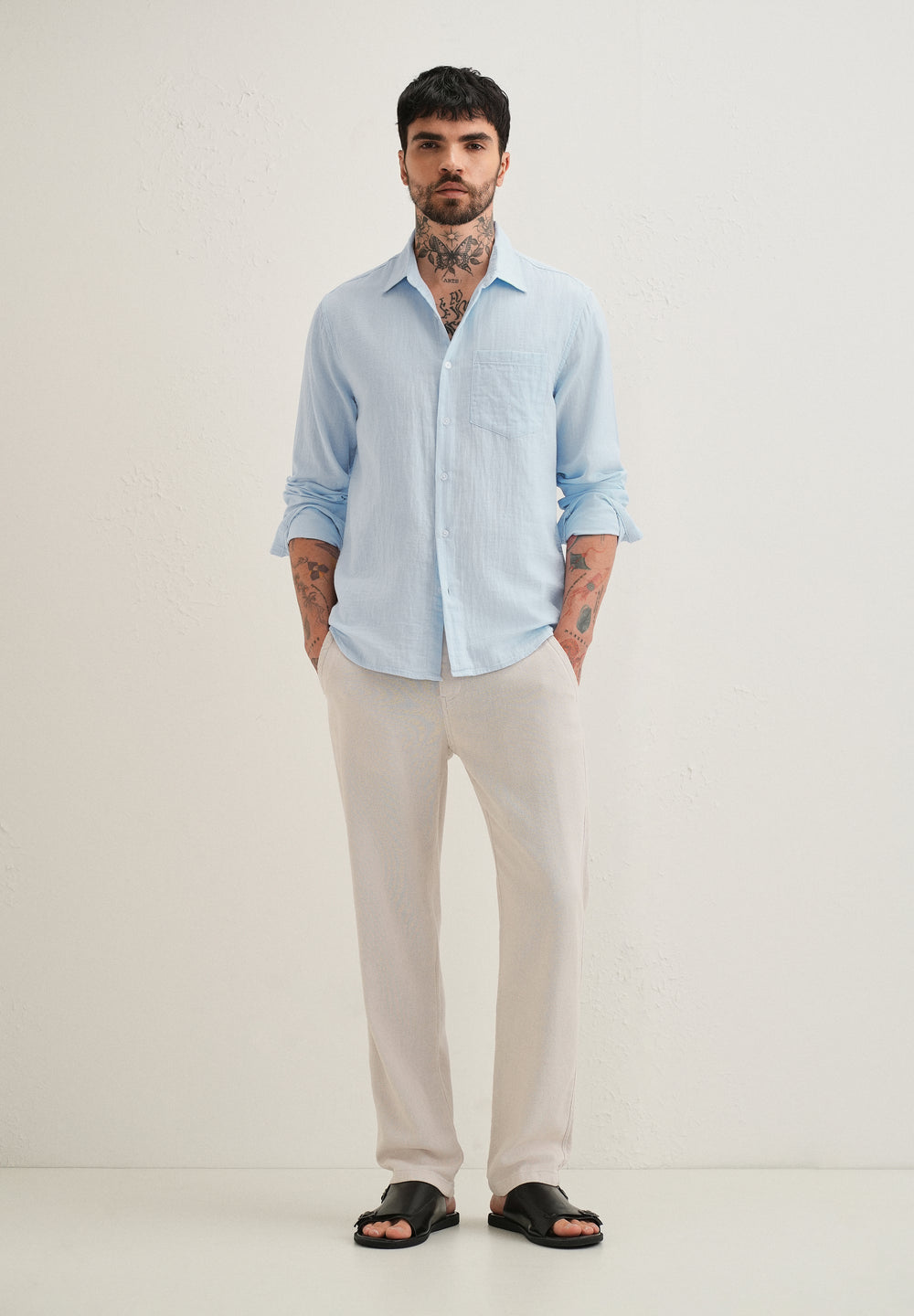 Ice Blue Plain Pure Cotton Shirt