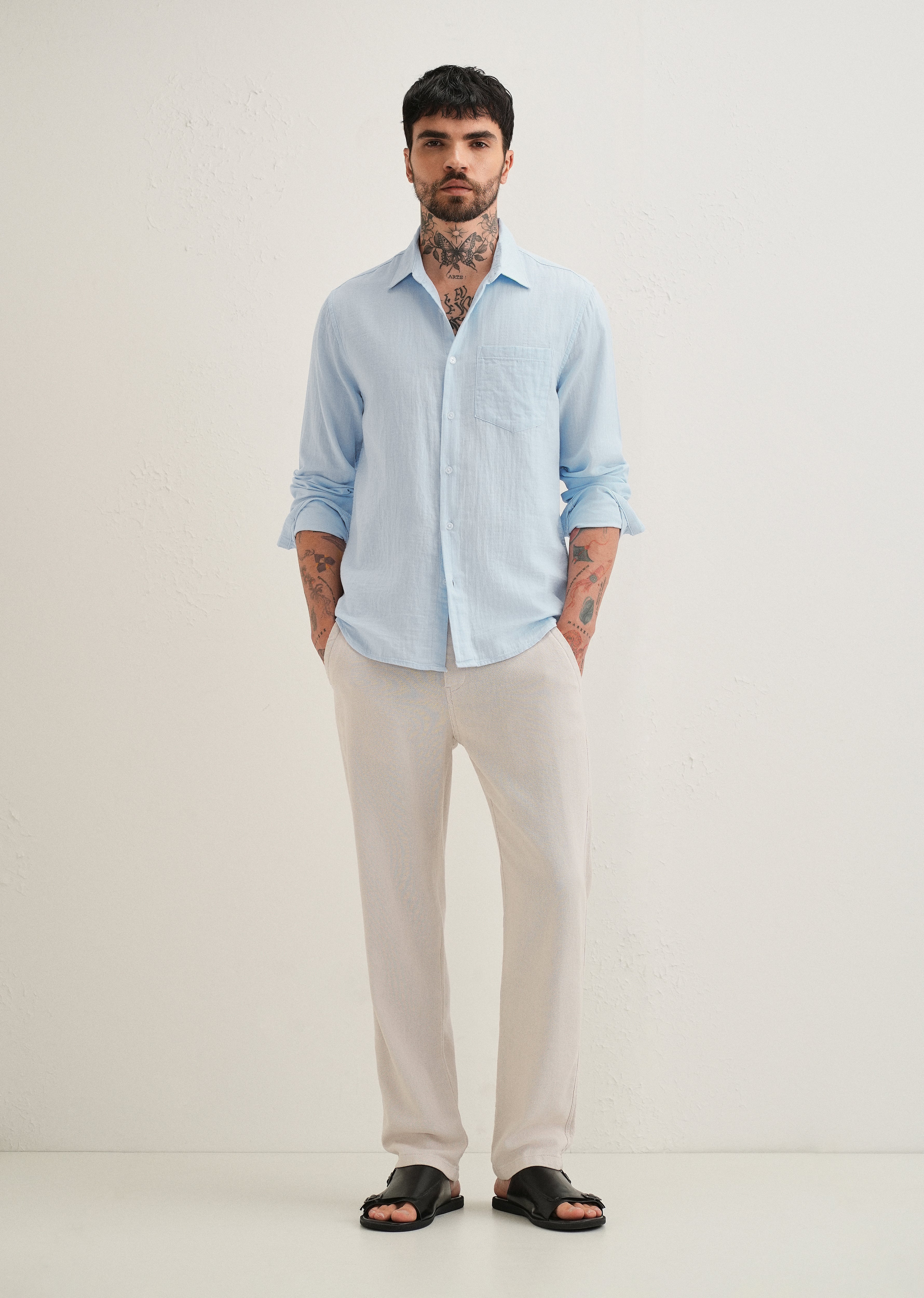 Ice Blue Double Cloth Cotton Shirt