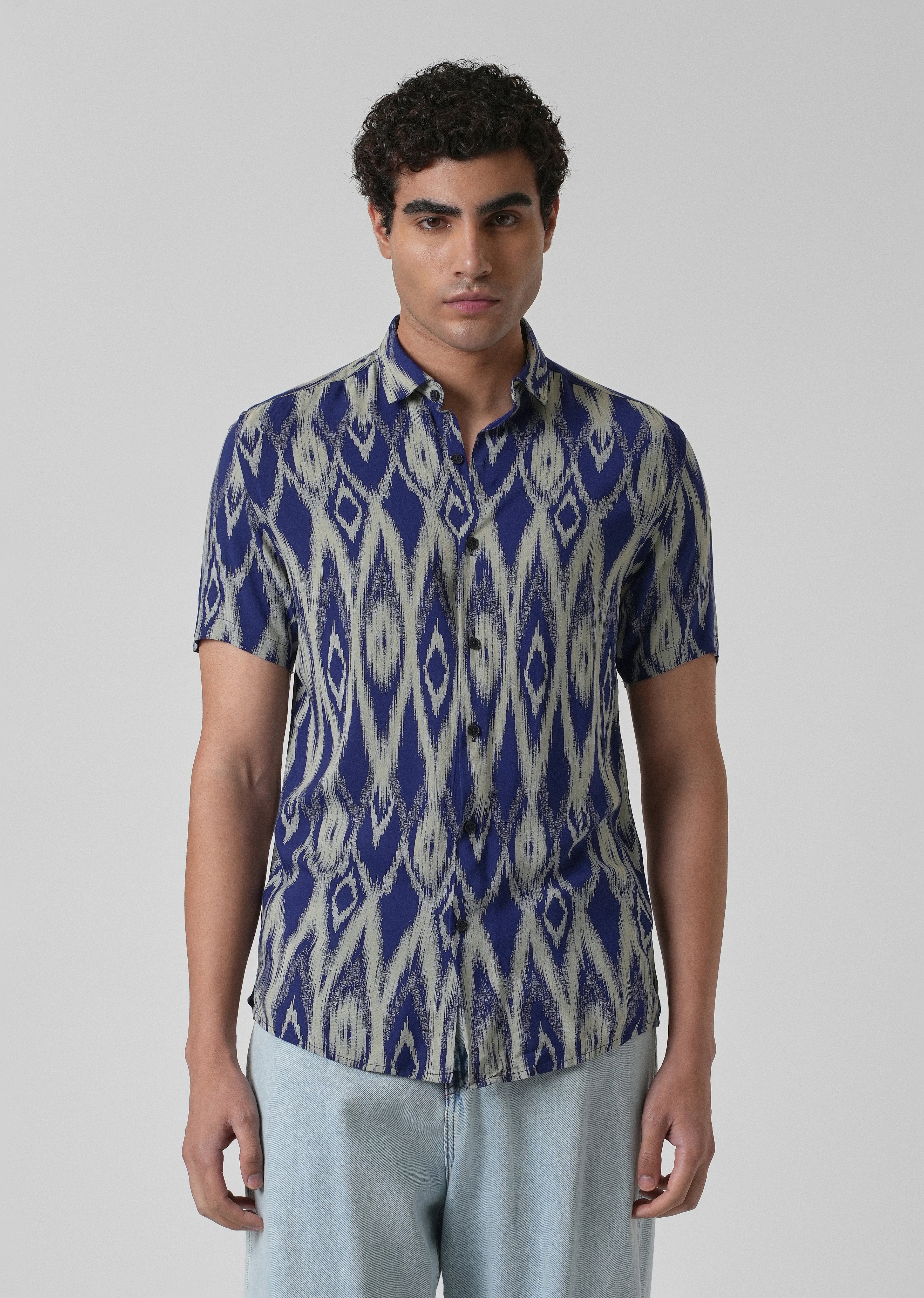 Ikat Blue Feather Shirt