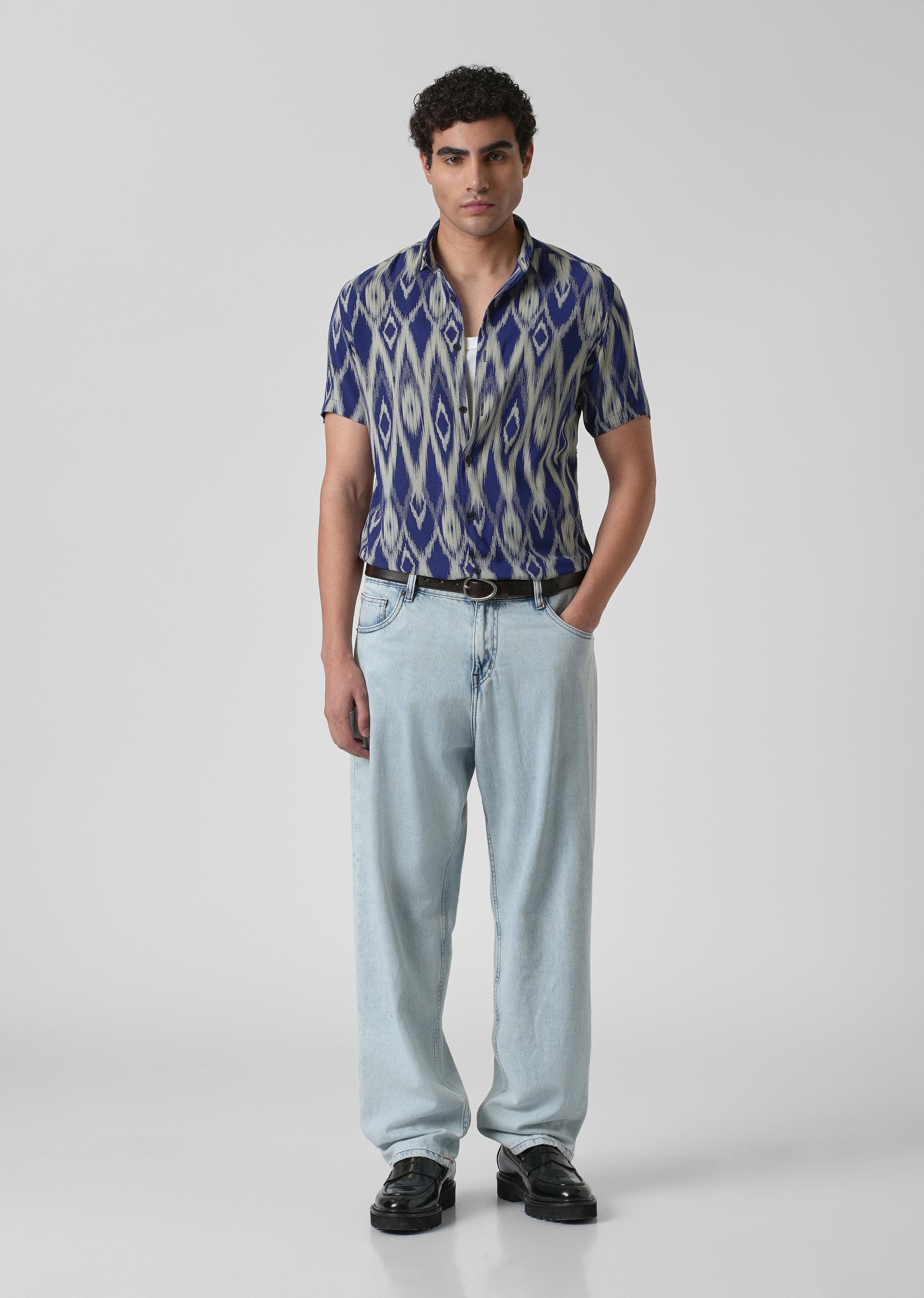 Ikat Blue Feather Shirt