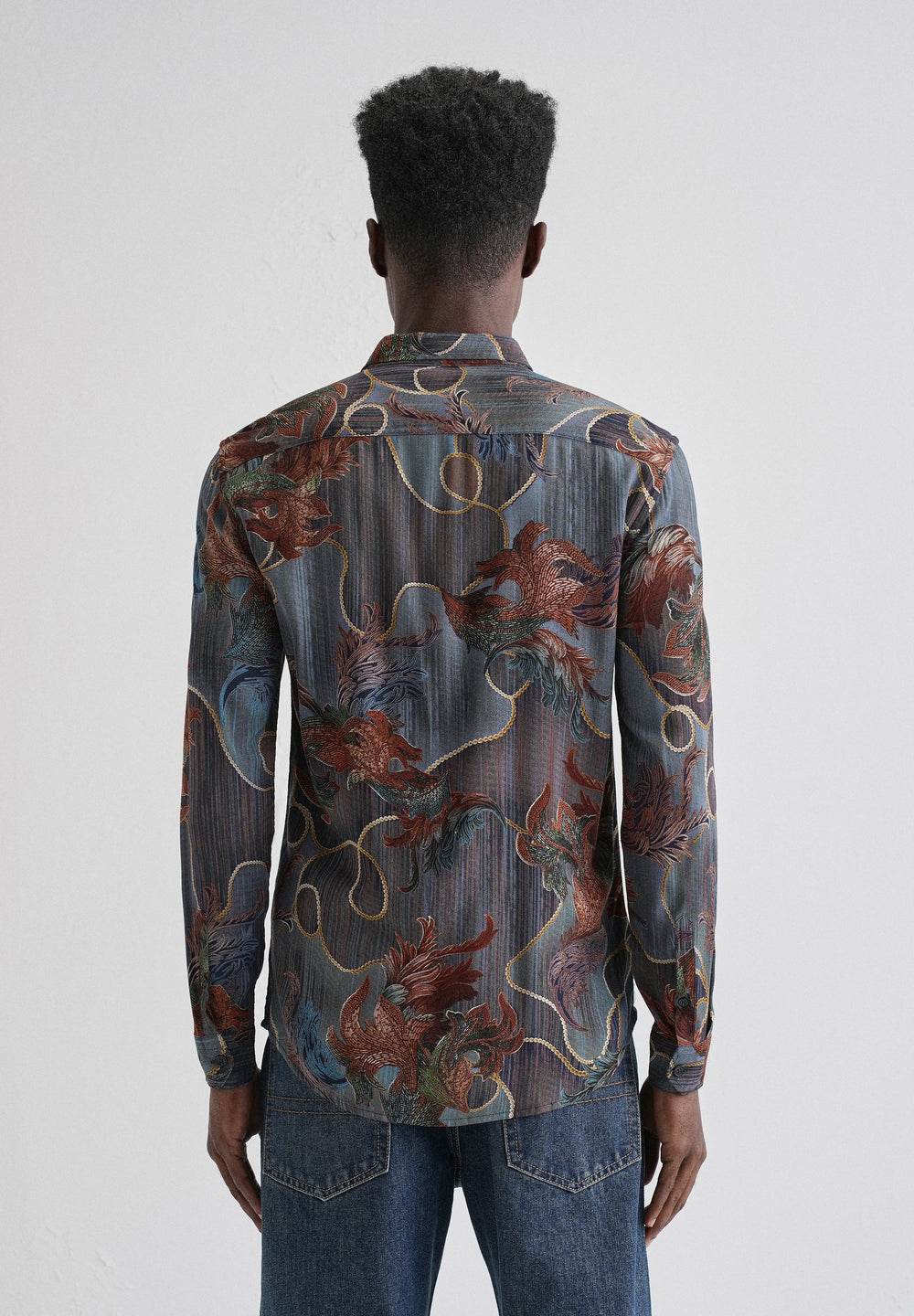 Indigenous Orange Print Feather Shirt