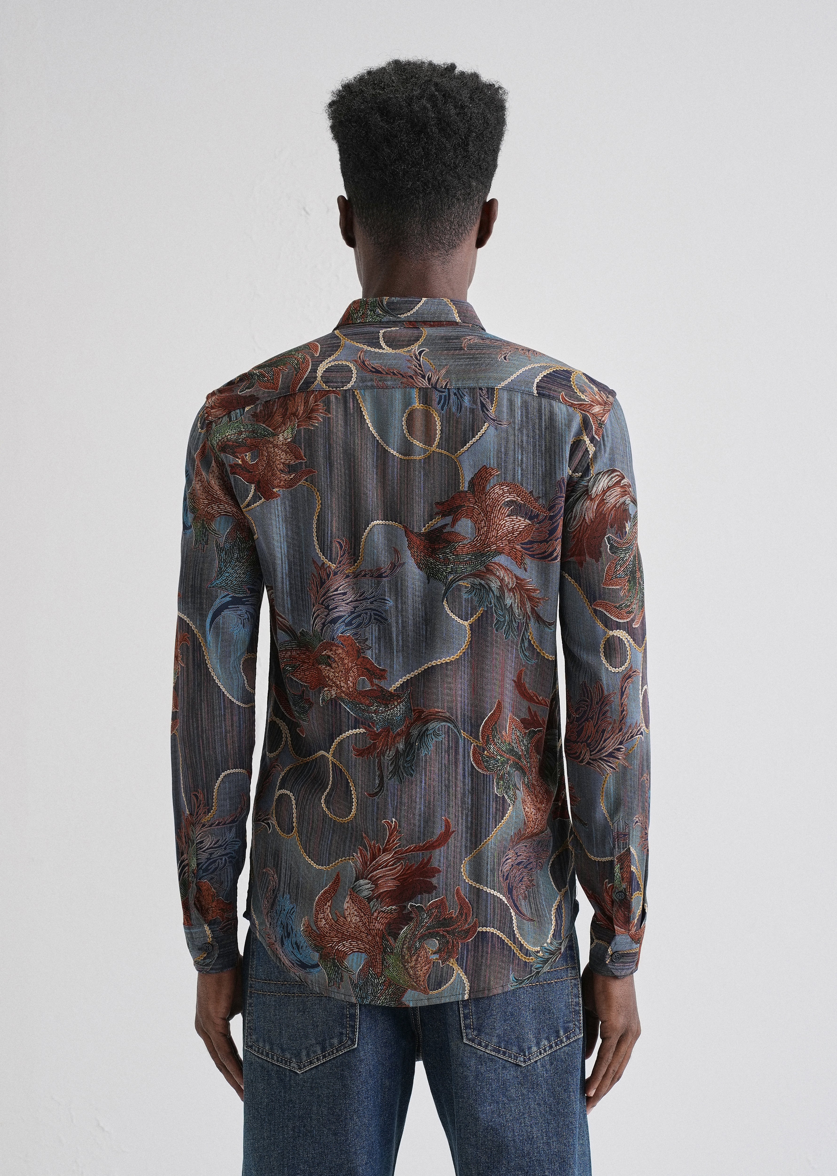 Indigenous Orange Print Feather Shirt