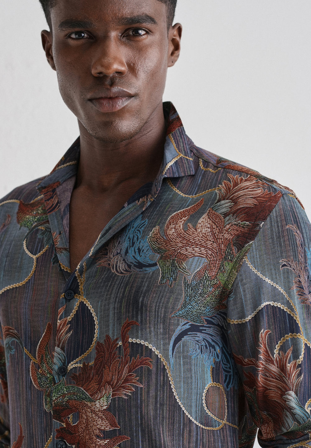 Indigenous Orange Print Feather Shirt