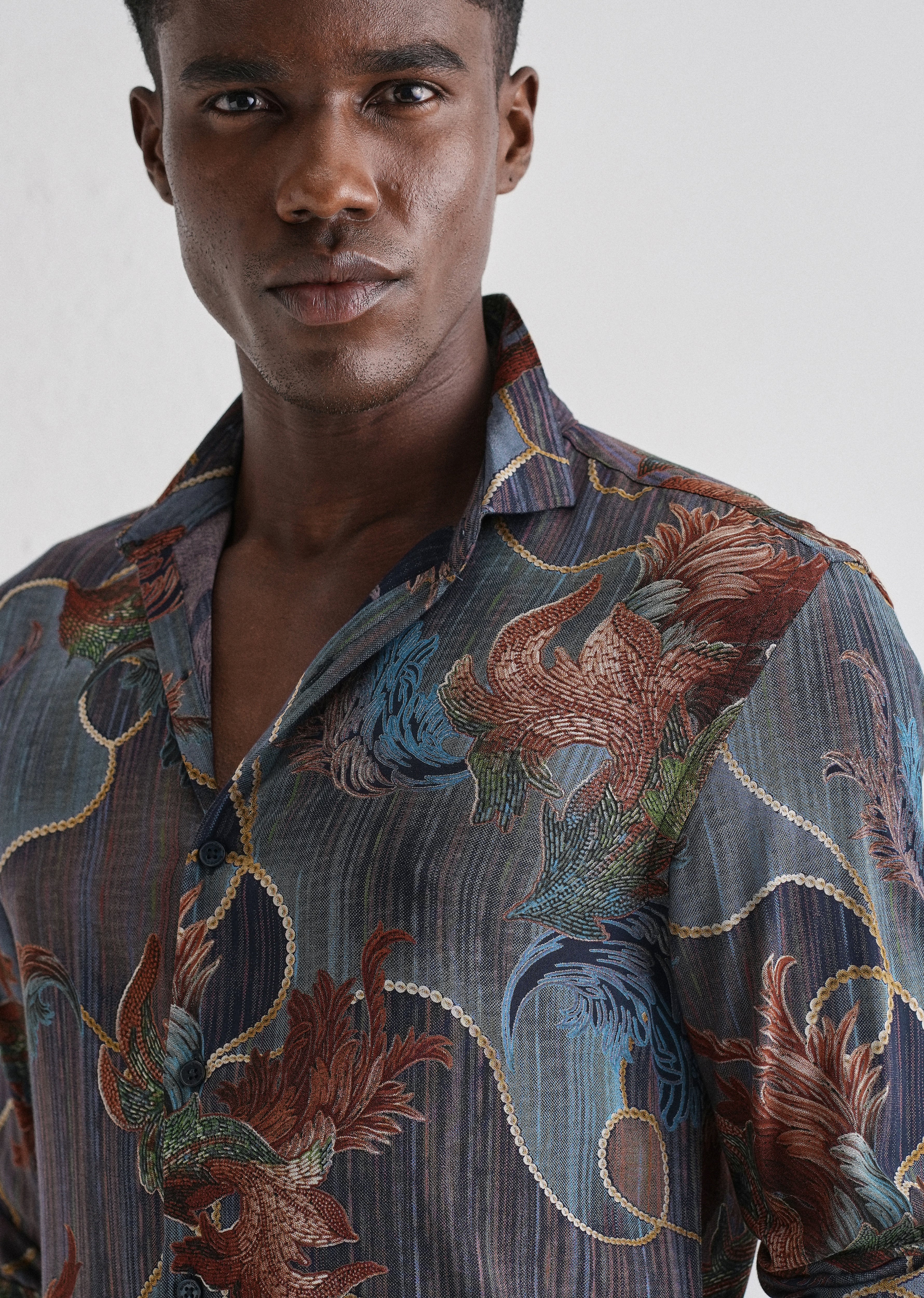 Indigenous Orange Print Feather Shirt