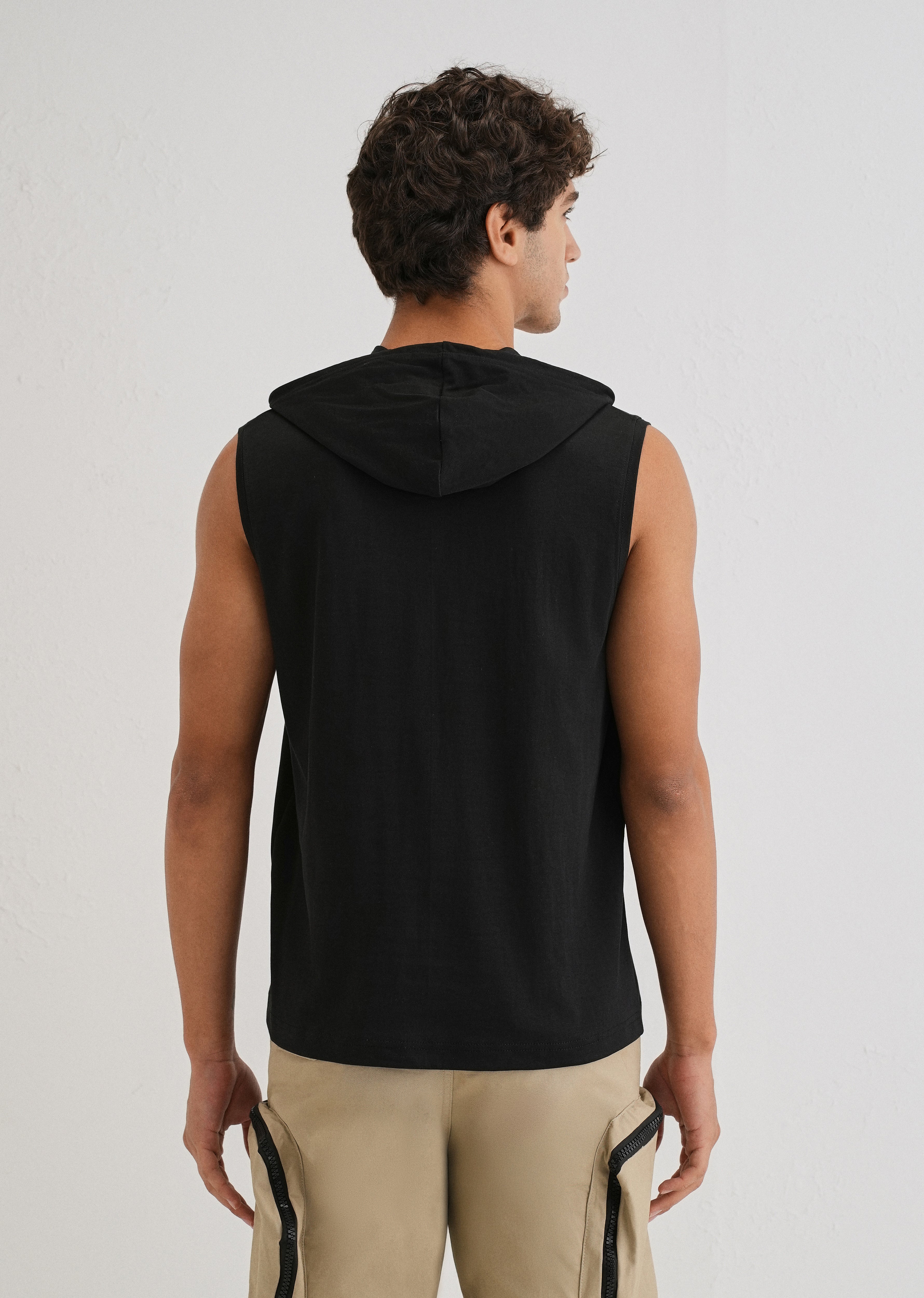 Ink Black Printed Hoodie Tank