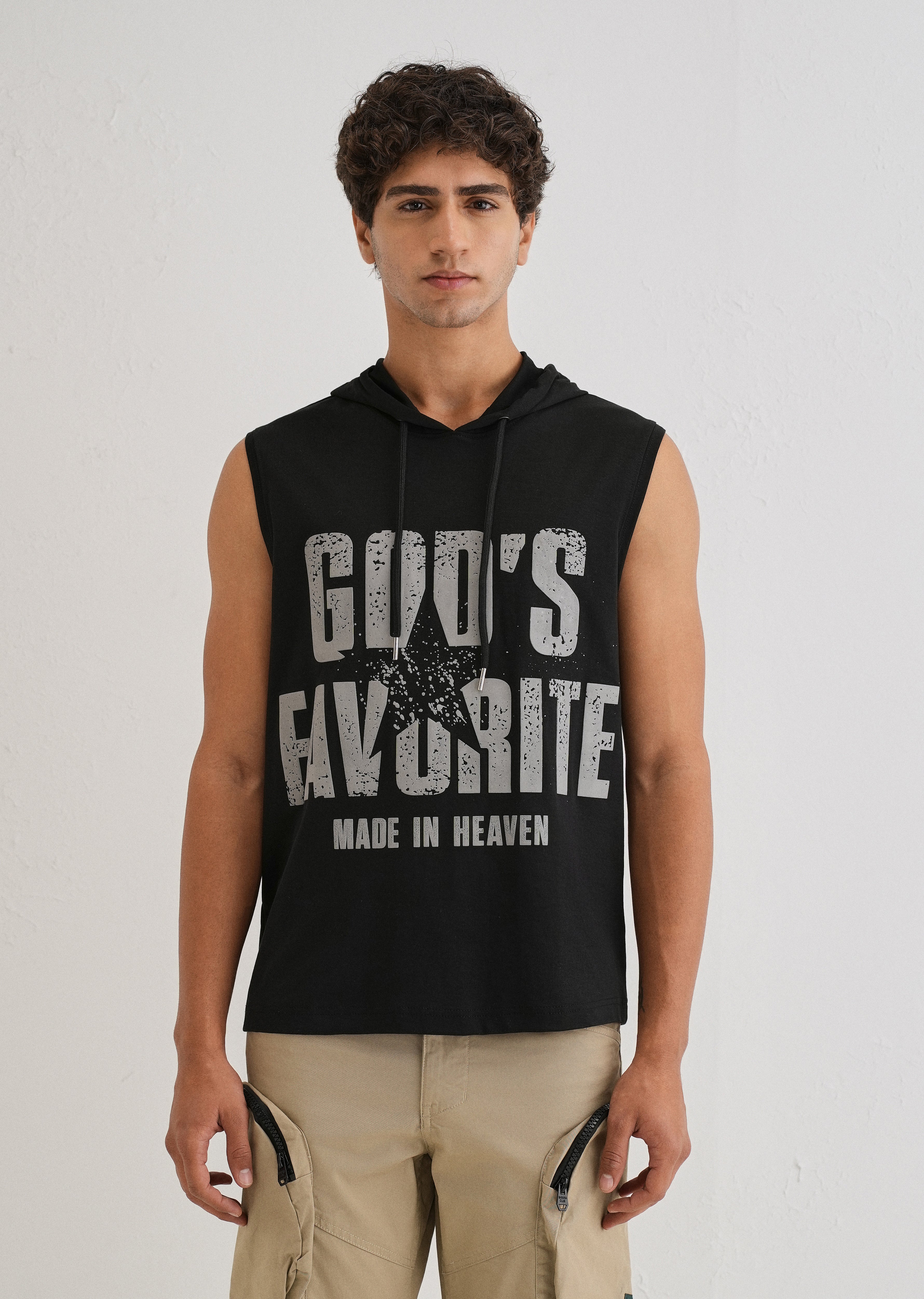 Ink Black Printed Hoodie Tank