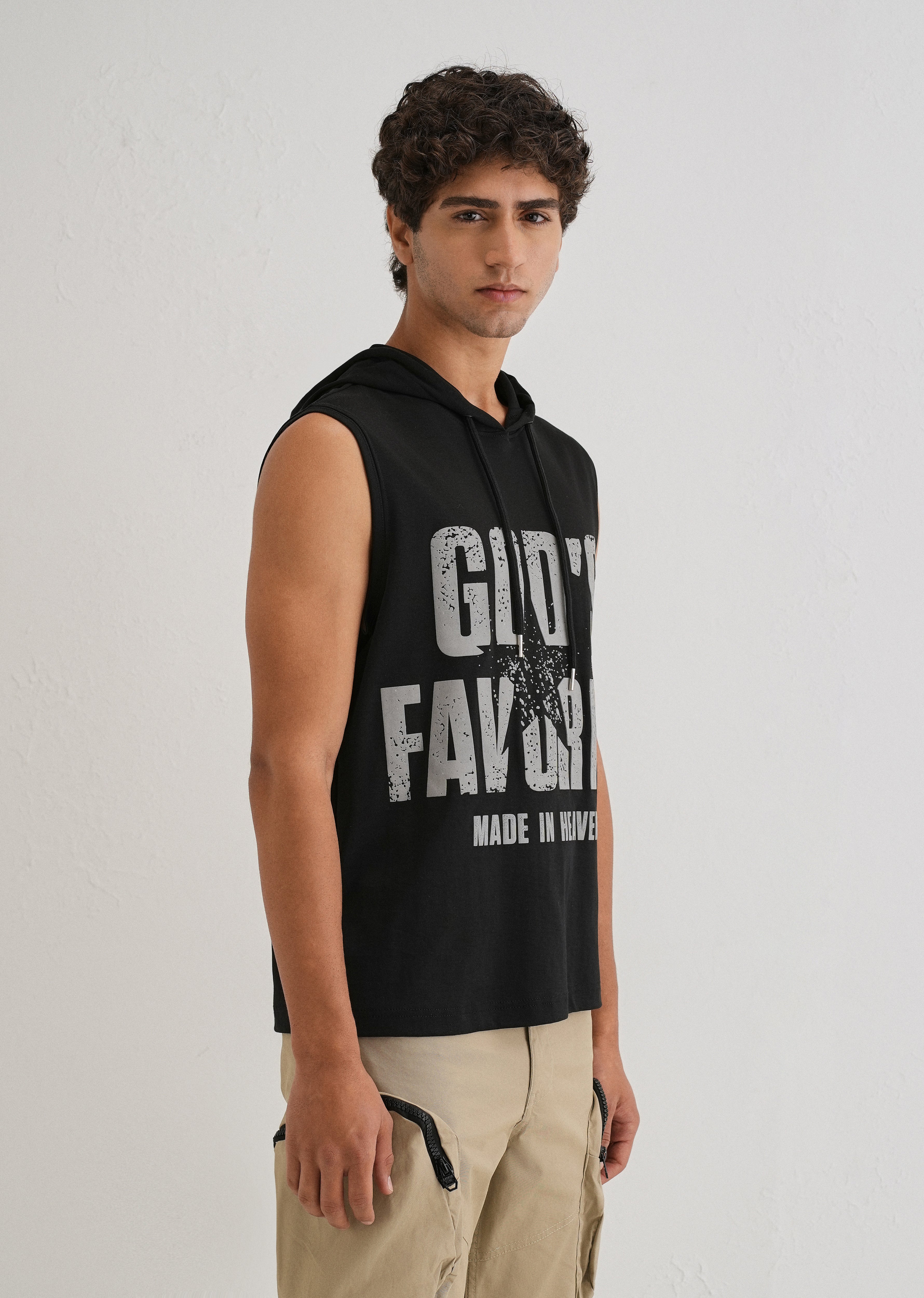 Ink Black Printed Hoodie Tank