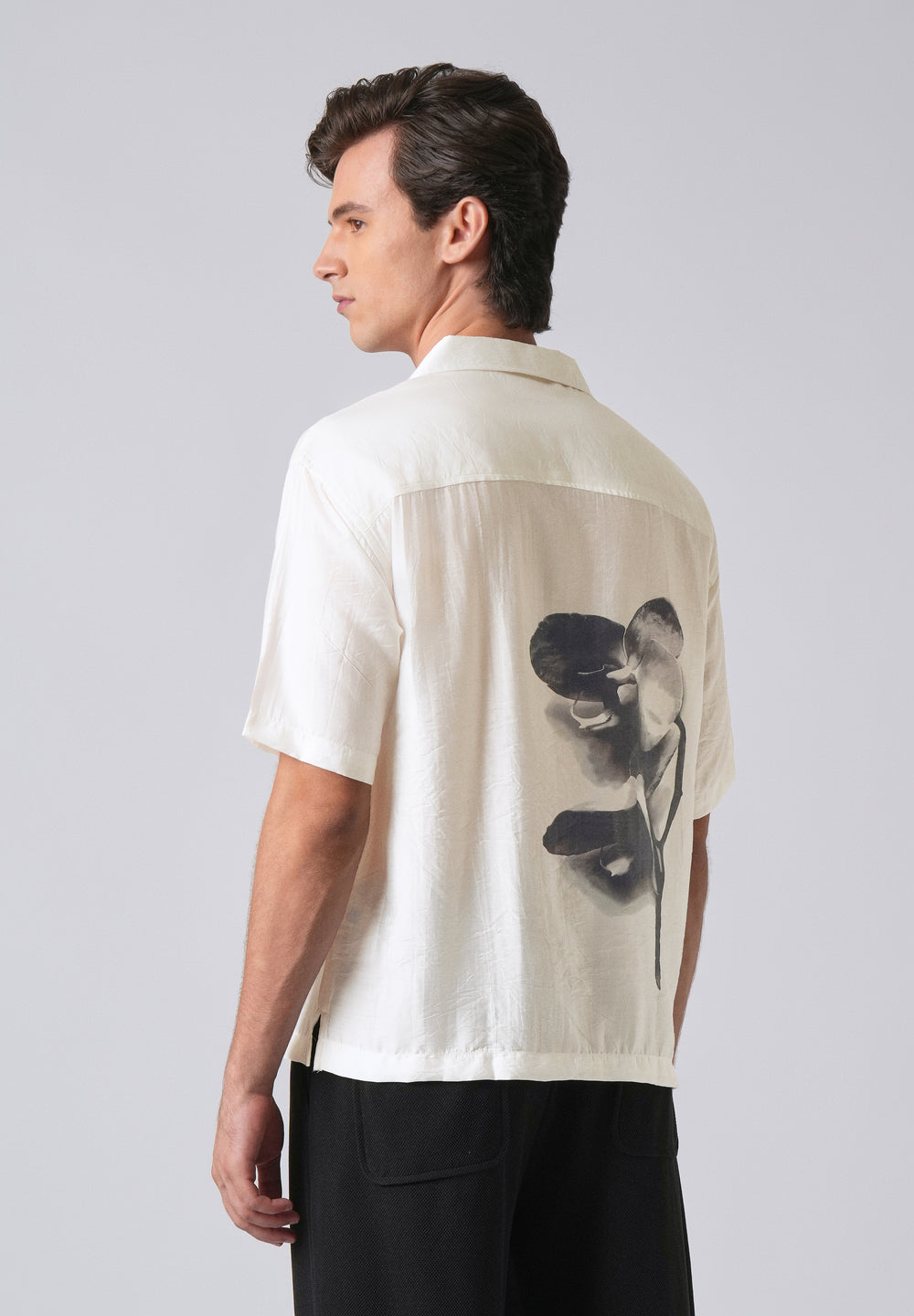 White Ink Wash Floral Print Shirt