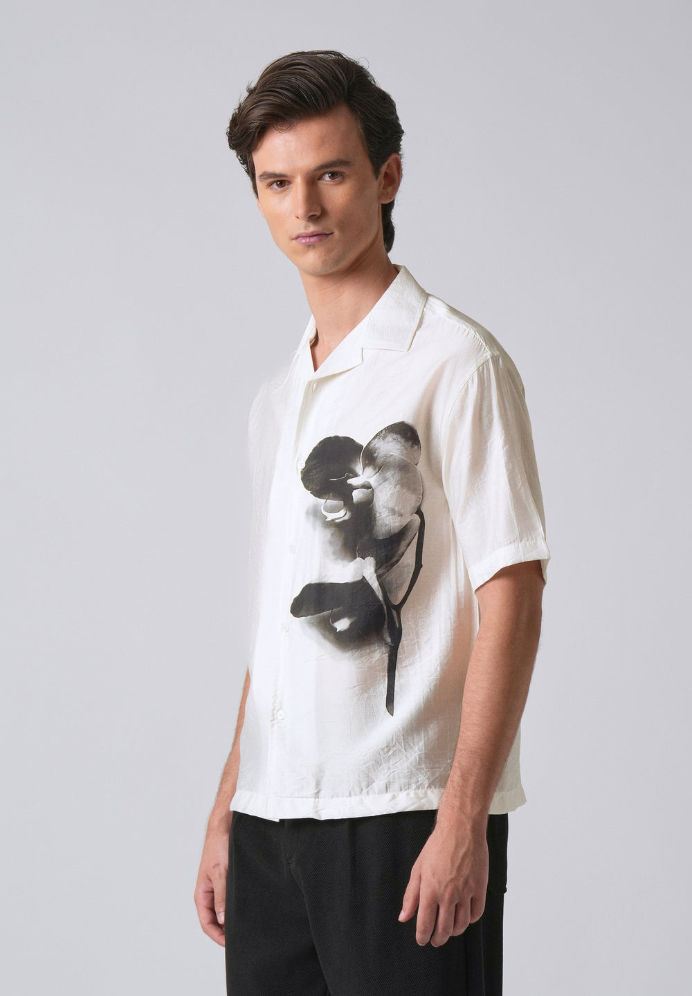 White Ink Wash Floral Print Shirt