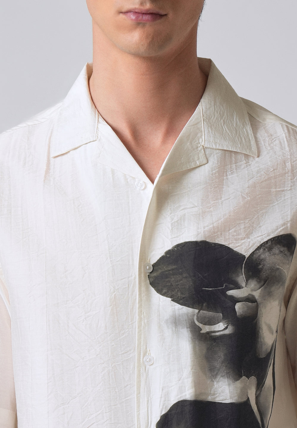 White Ink Wash Floral Print Shirt