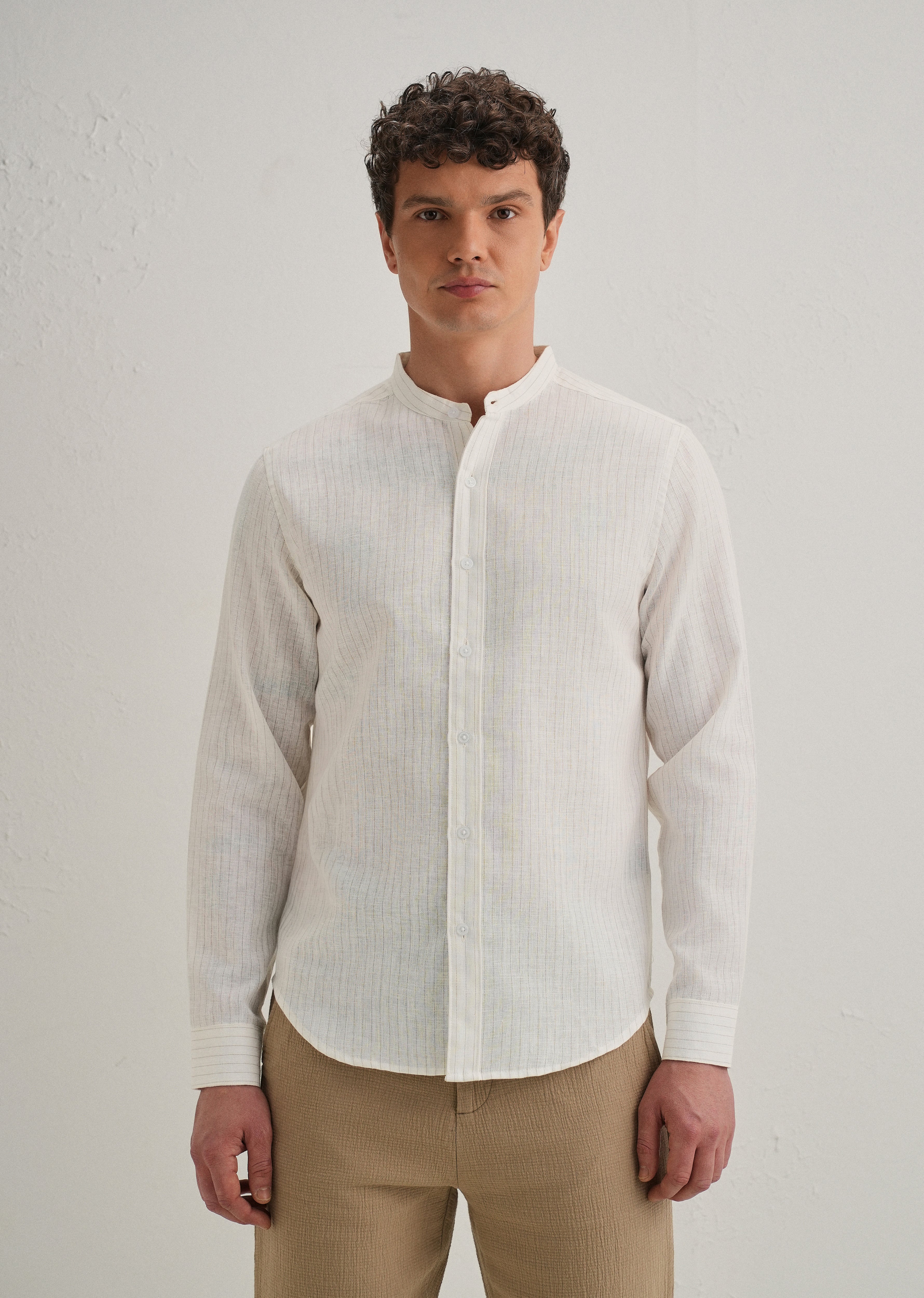 Ivory Cotton Blended Stripe Shirt