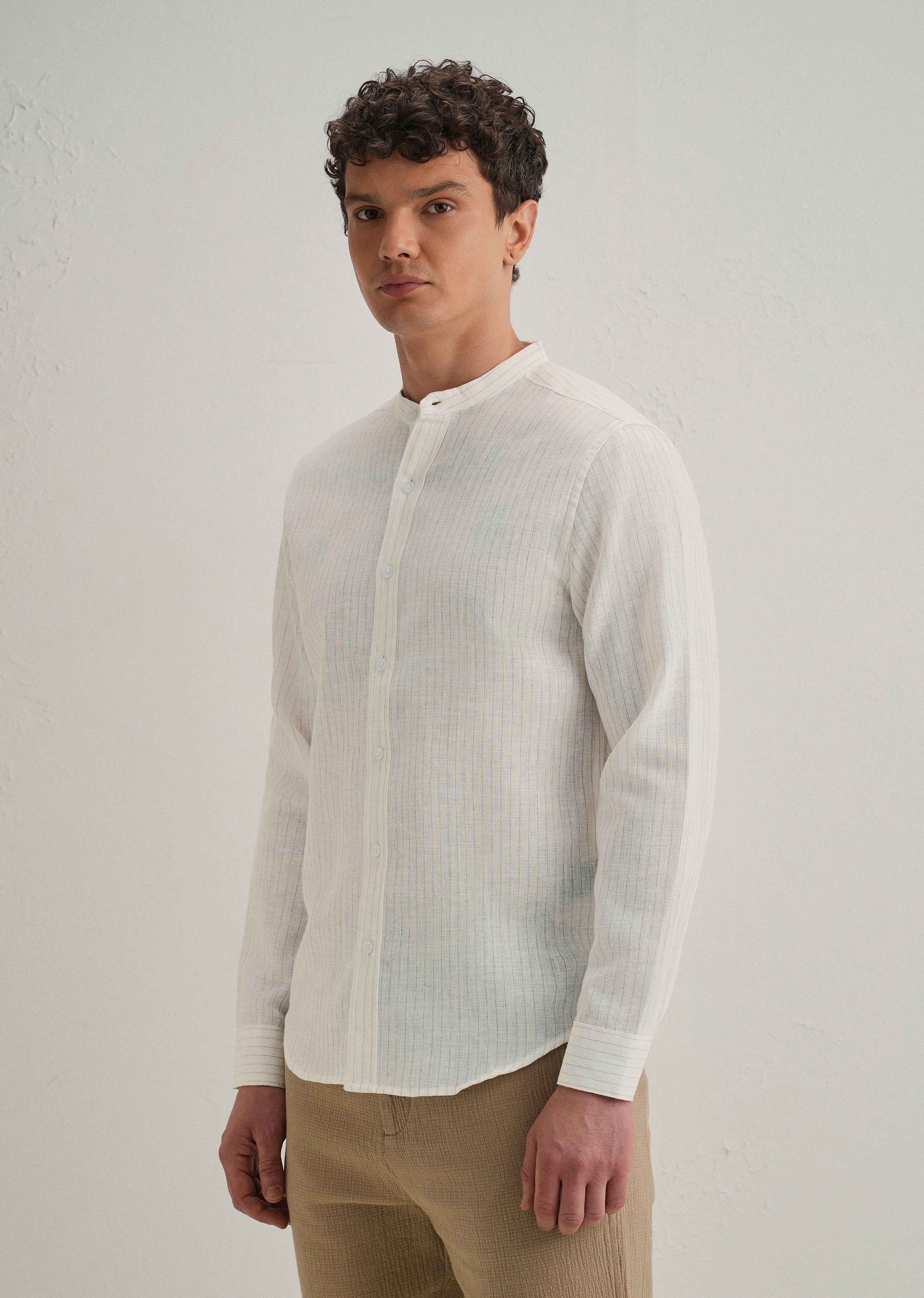 Ivory Cotton Blended Stripe Shirt