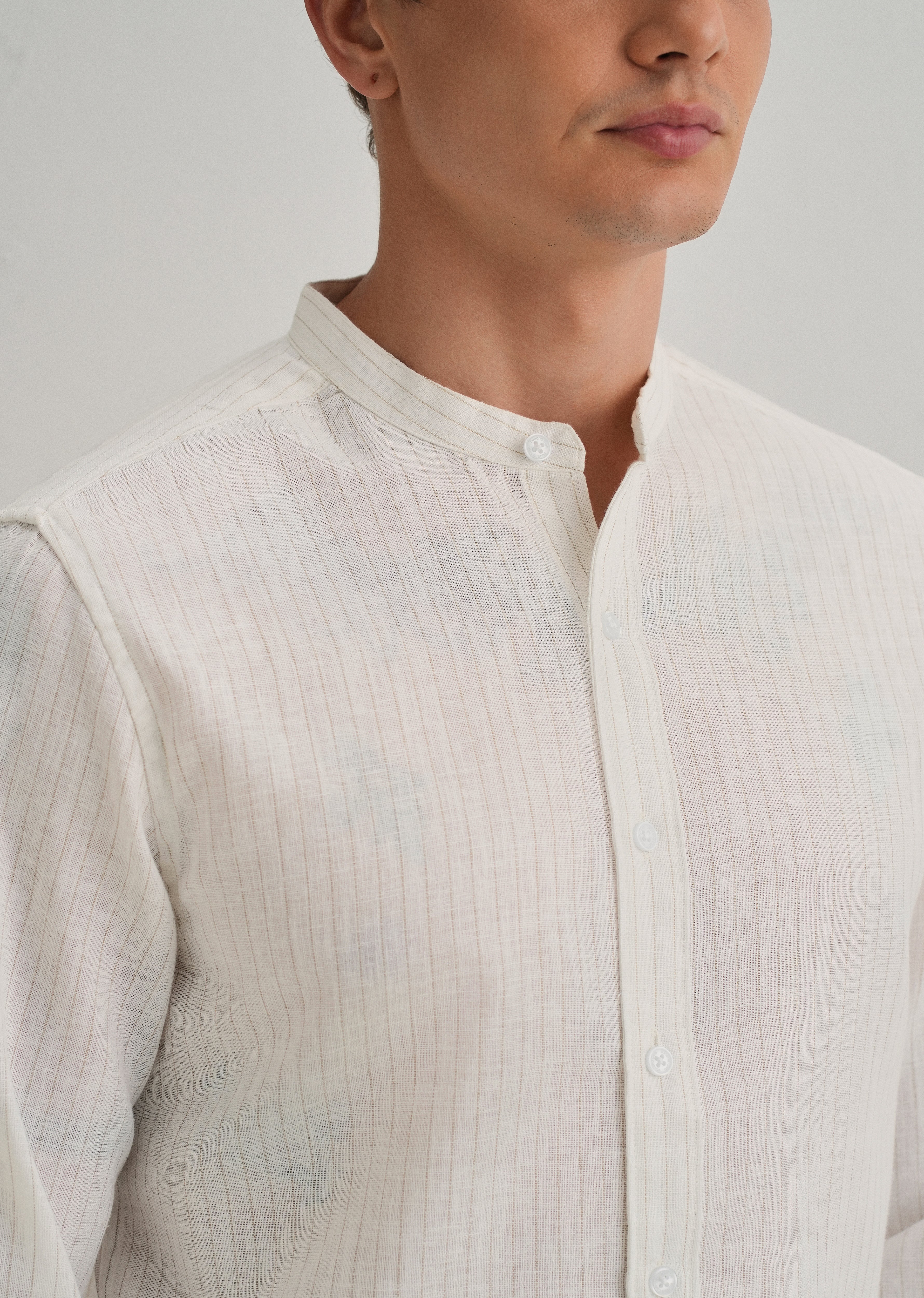 Ivory Cotton Blended Stripe Shirt