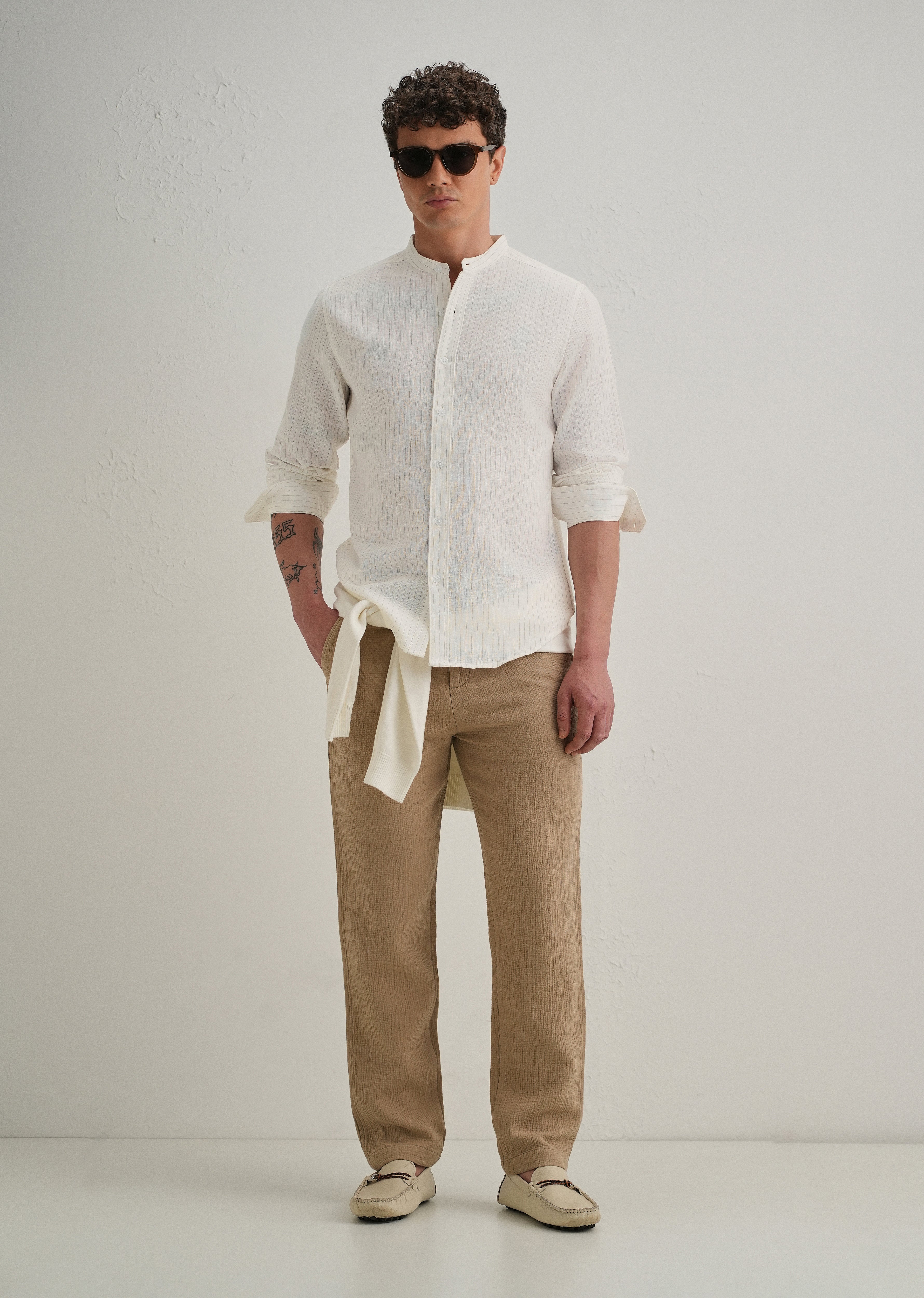 Ivory Cotton Blended Stripe Shirt