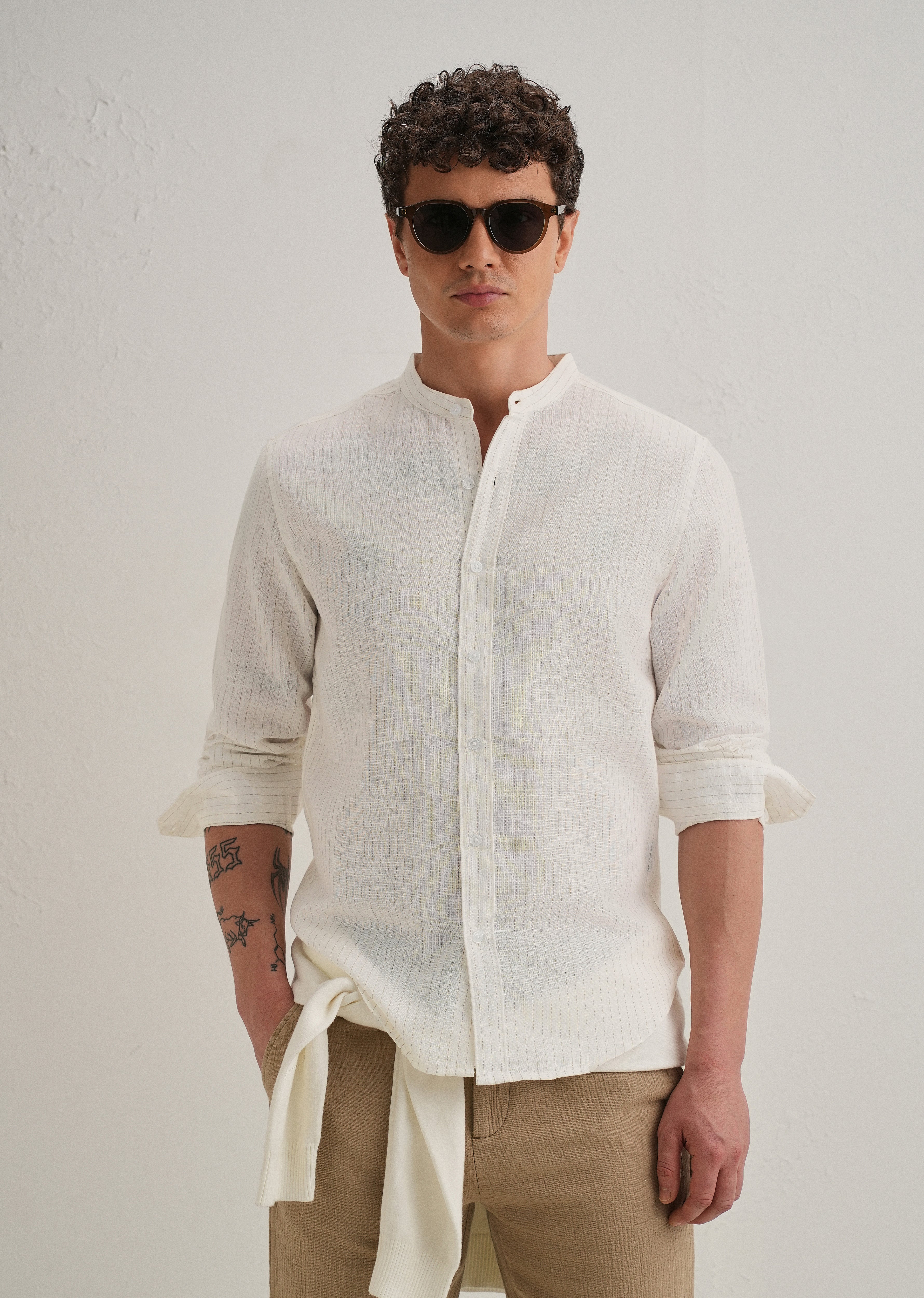 Ivory Cotton Blended Stripe Shirt