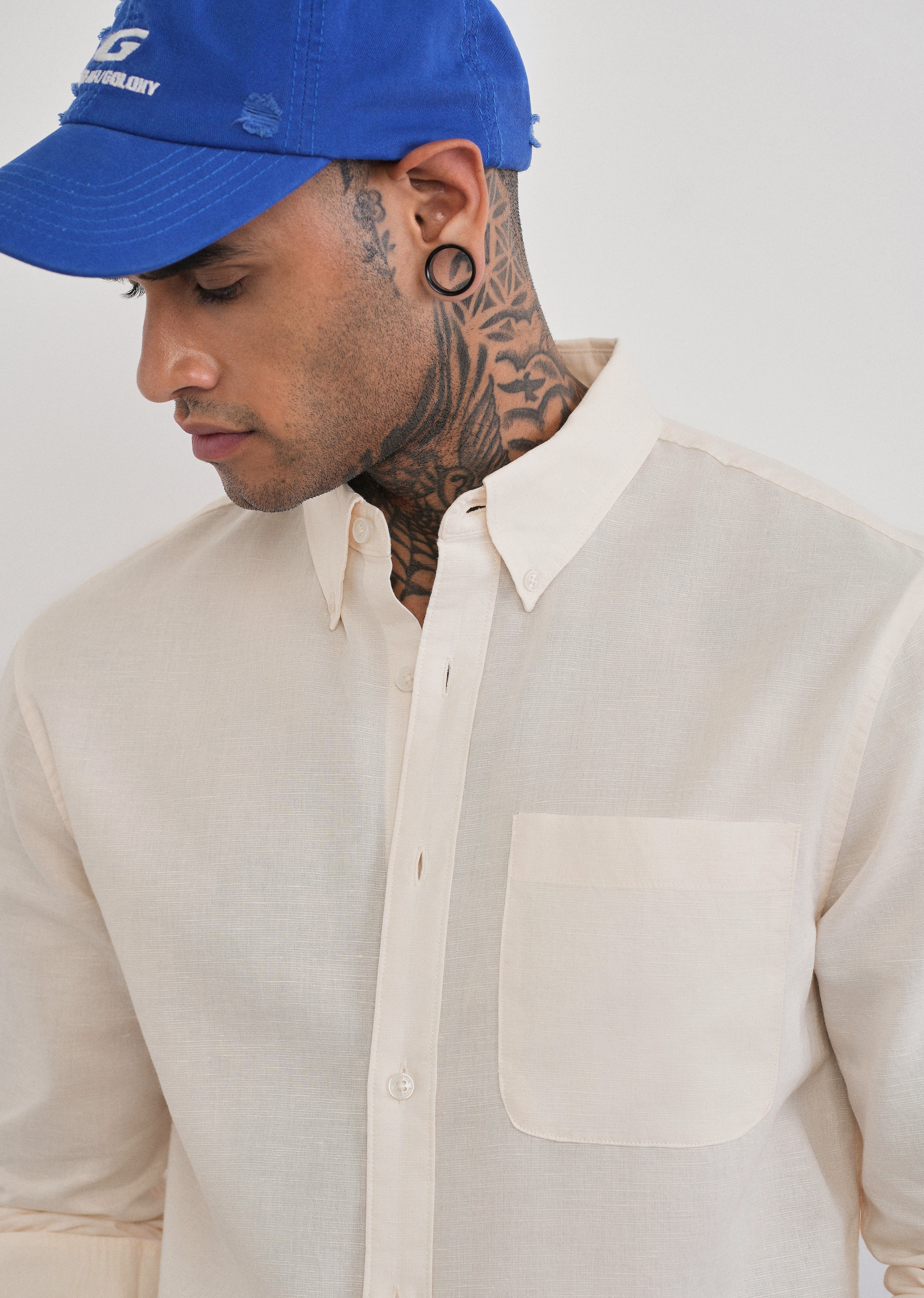 Ivory Cotton Linen Plain Shirt